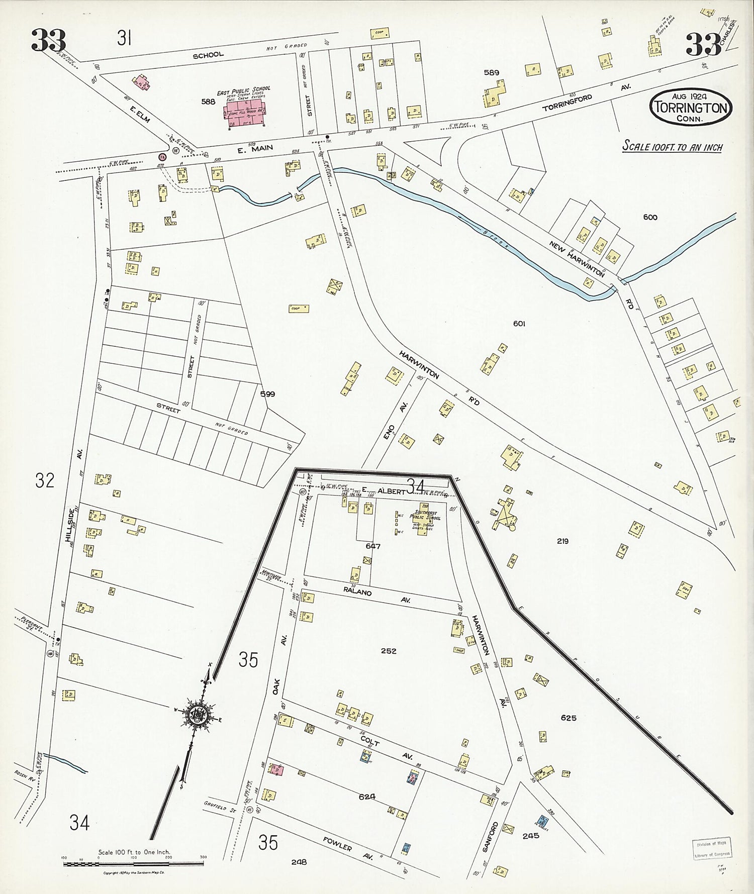 This old map of Torrington, Litchfield County, Connecticut was created by Sanborn Map Company in 1924