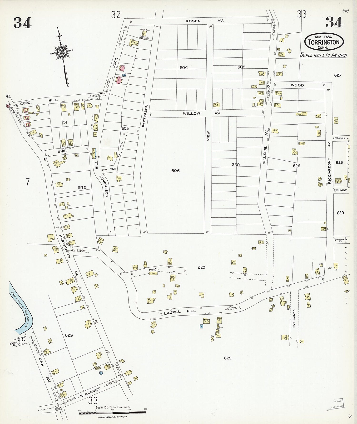 This old map of Torrington, Litchfield County, Connecticut was created by Sanborn Map Company in 1924