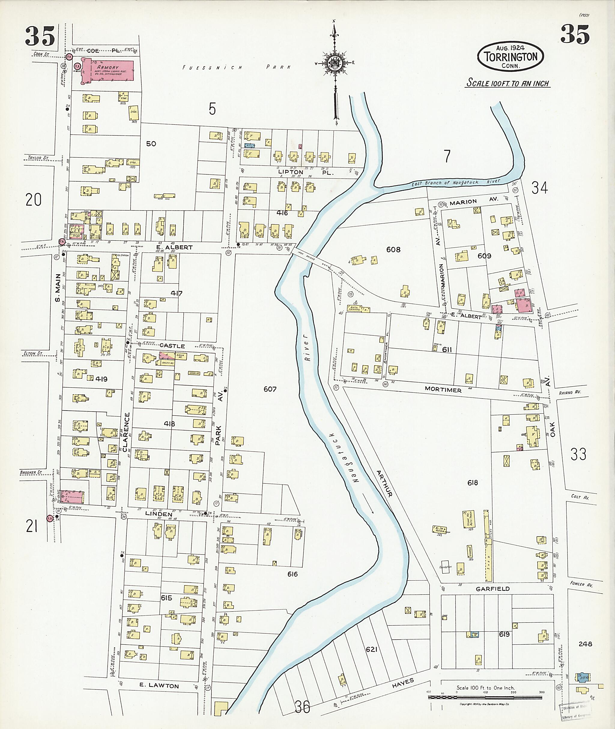 This old map of Torrington, Litchfield County, Connecticut was created by Sanborn Map Company in 1924