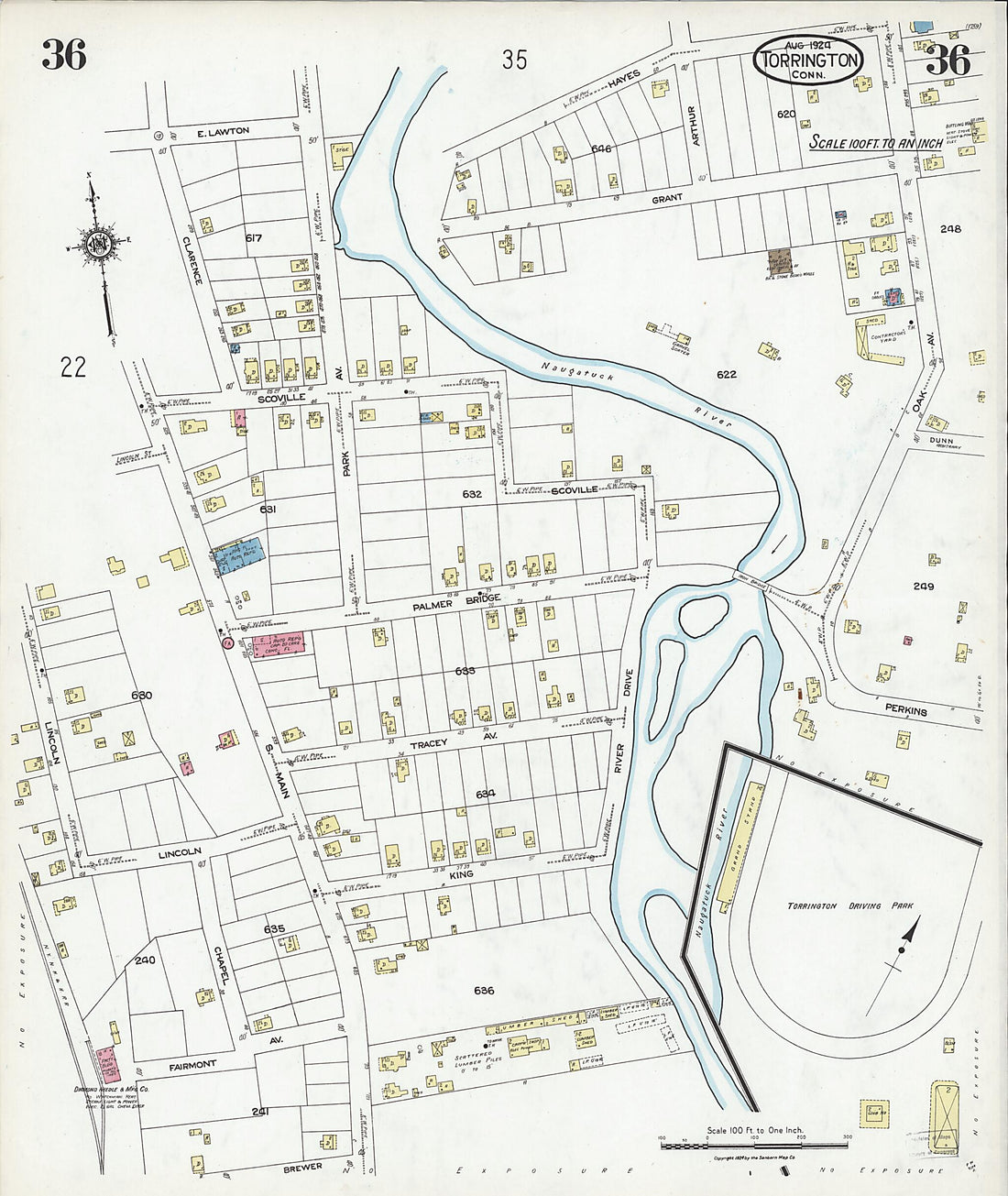 This old map of Torrington, Litchfield County, Connecticut was created by Sanborn Map Company in 1924