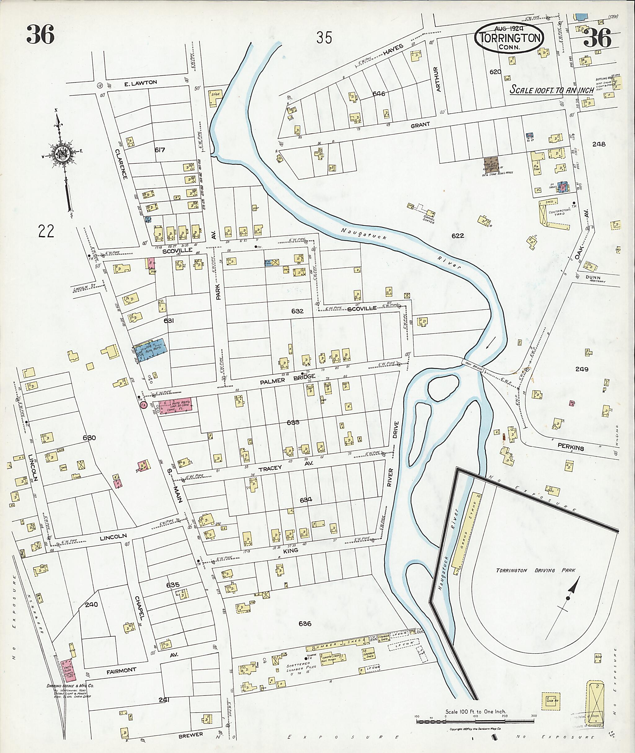 This old map of Torrington, Litchfield County, Connecticut was created by Sanborn Map Company in 1924