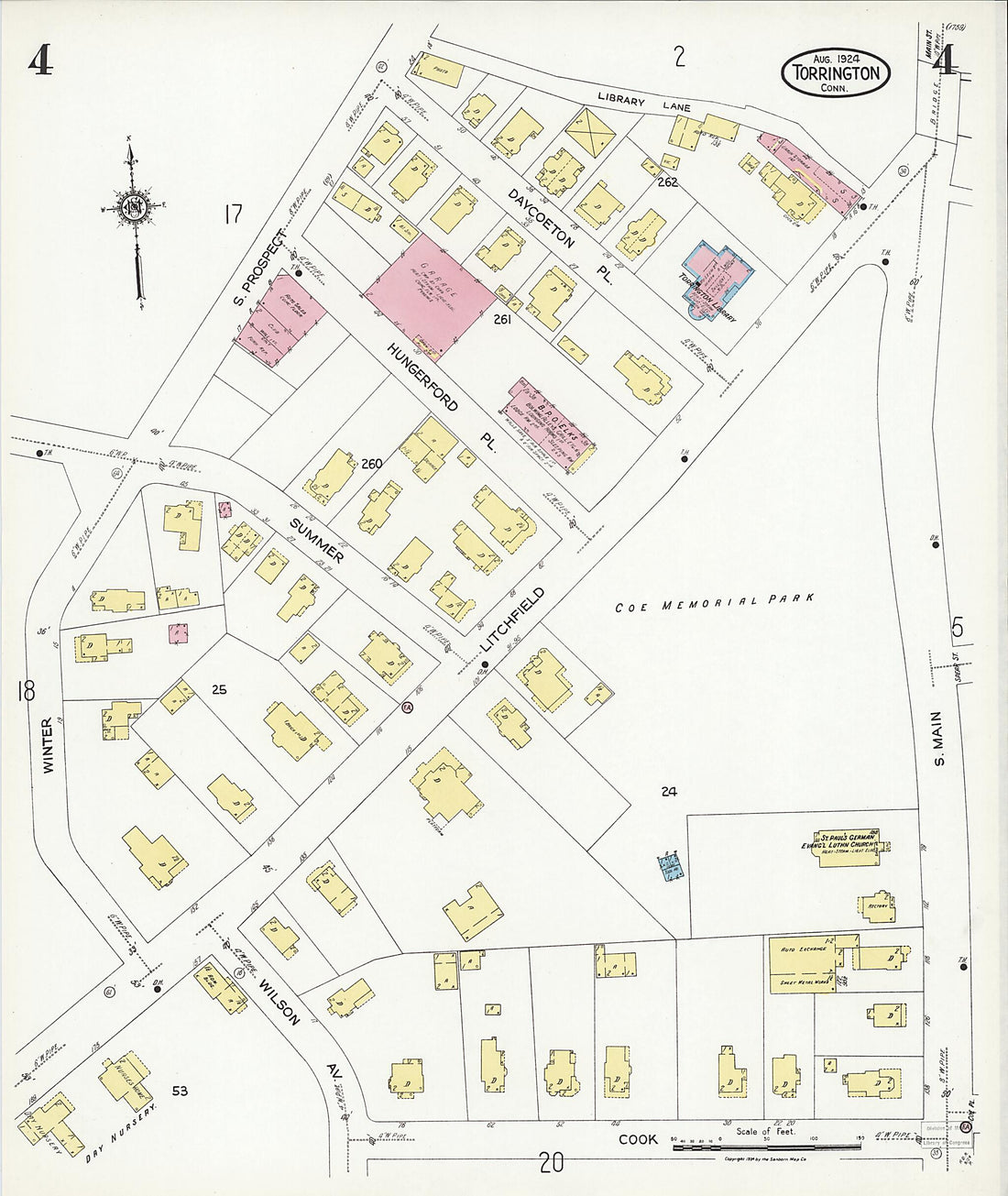 This old map of Torrington, Litchfield County, Connecticut was created by Sanborn Map Company in 1924