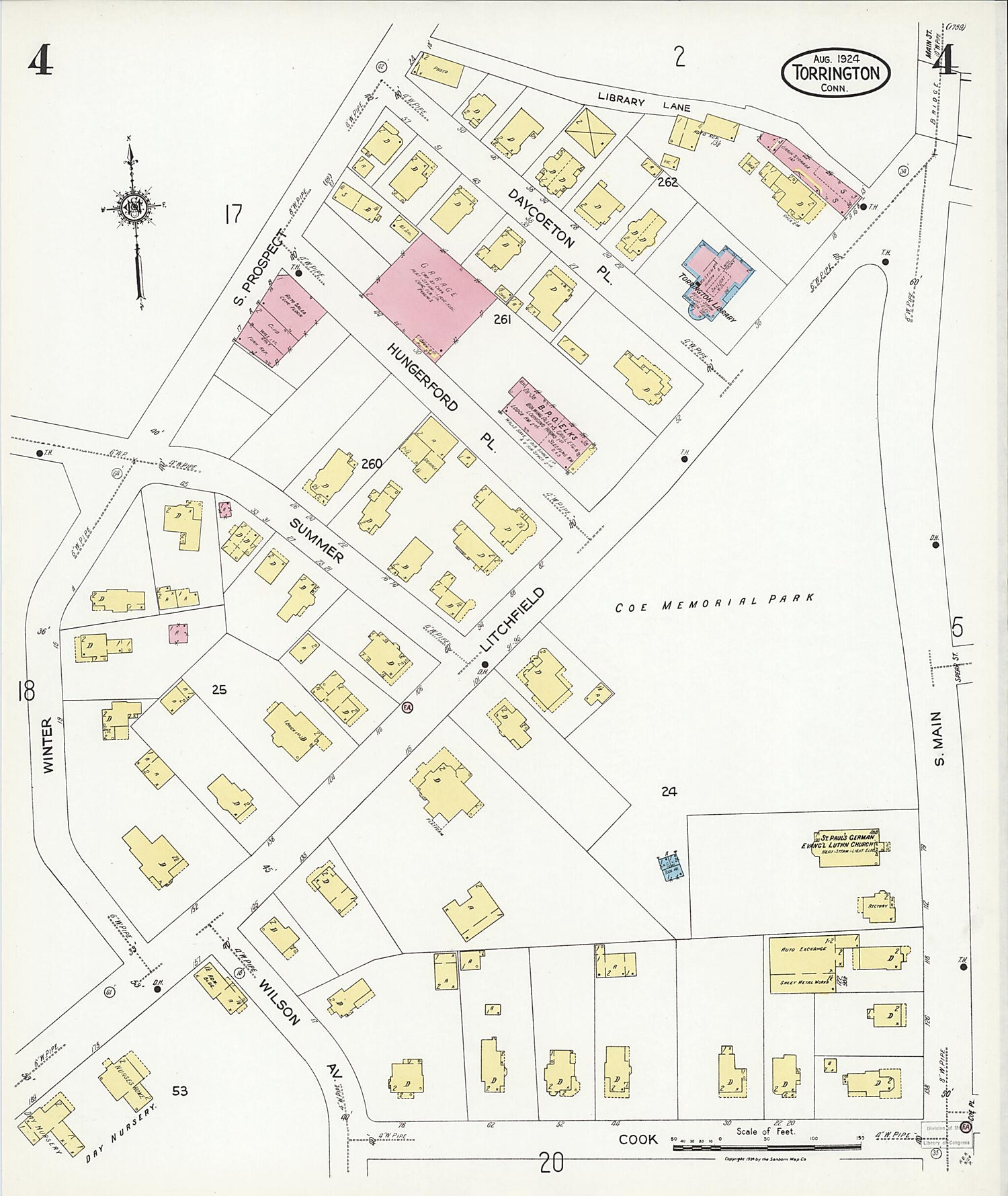 This old map of Torrington, Litchfield County, Connecticut was created by Sanborn Map Company in 1924