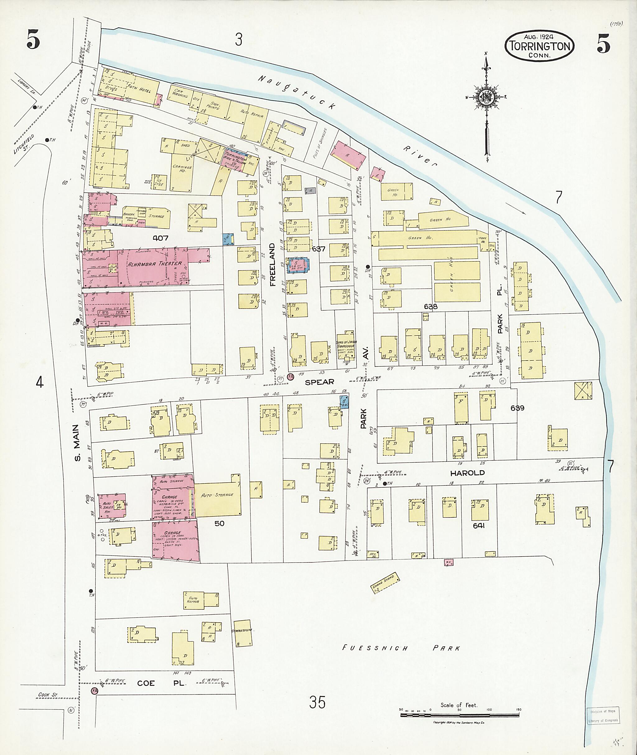 This old map of Torrington, Litchfield County, Connecticut was created by Sanborn Map Company in 1924