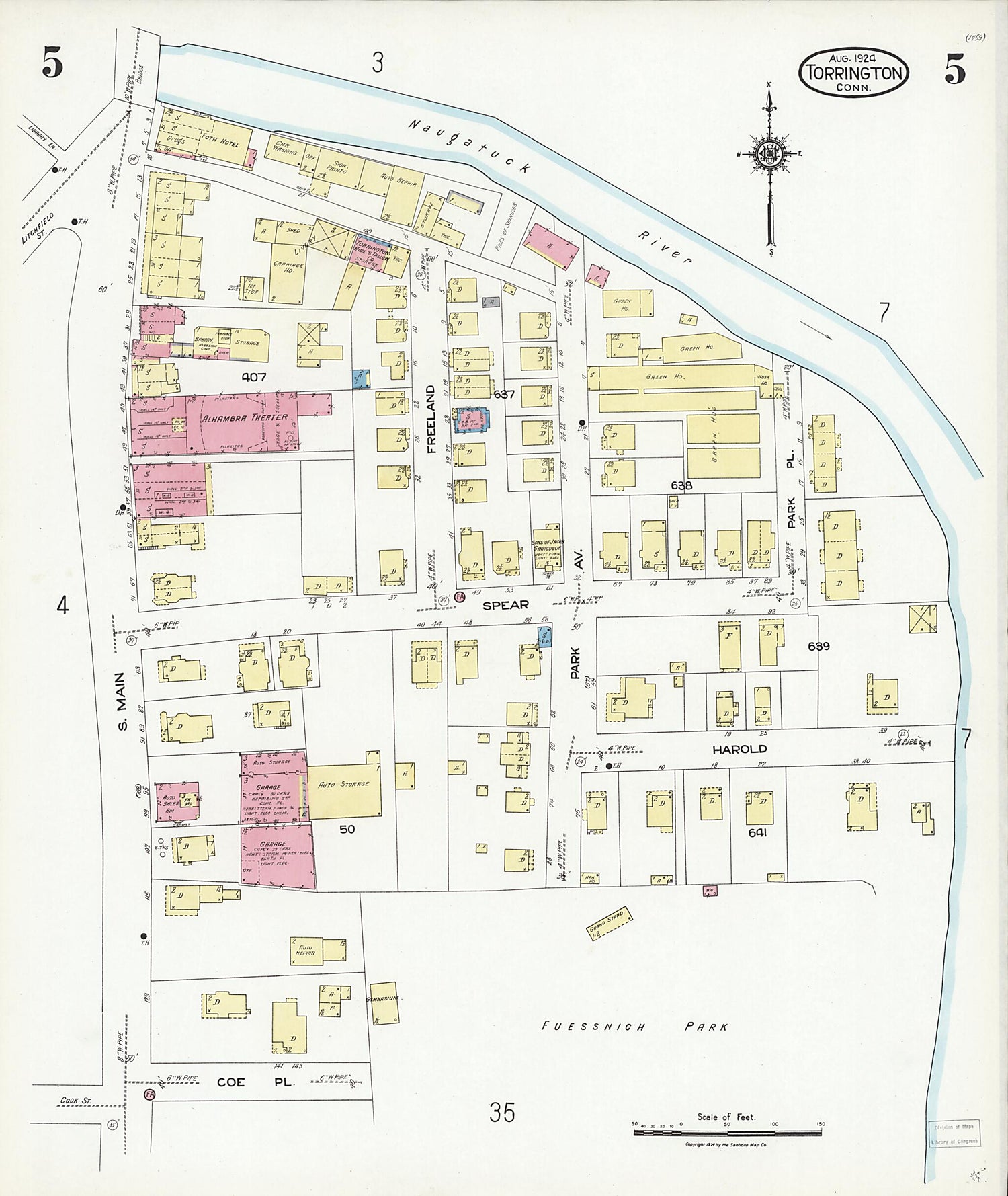 This old map of Torrington, Litchfield County, Connecticut was created by Sanborn Map Company in 1924