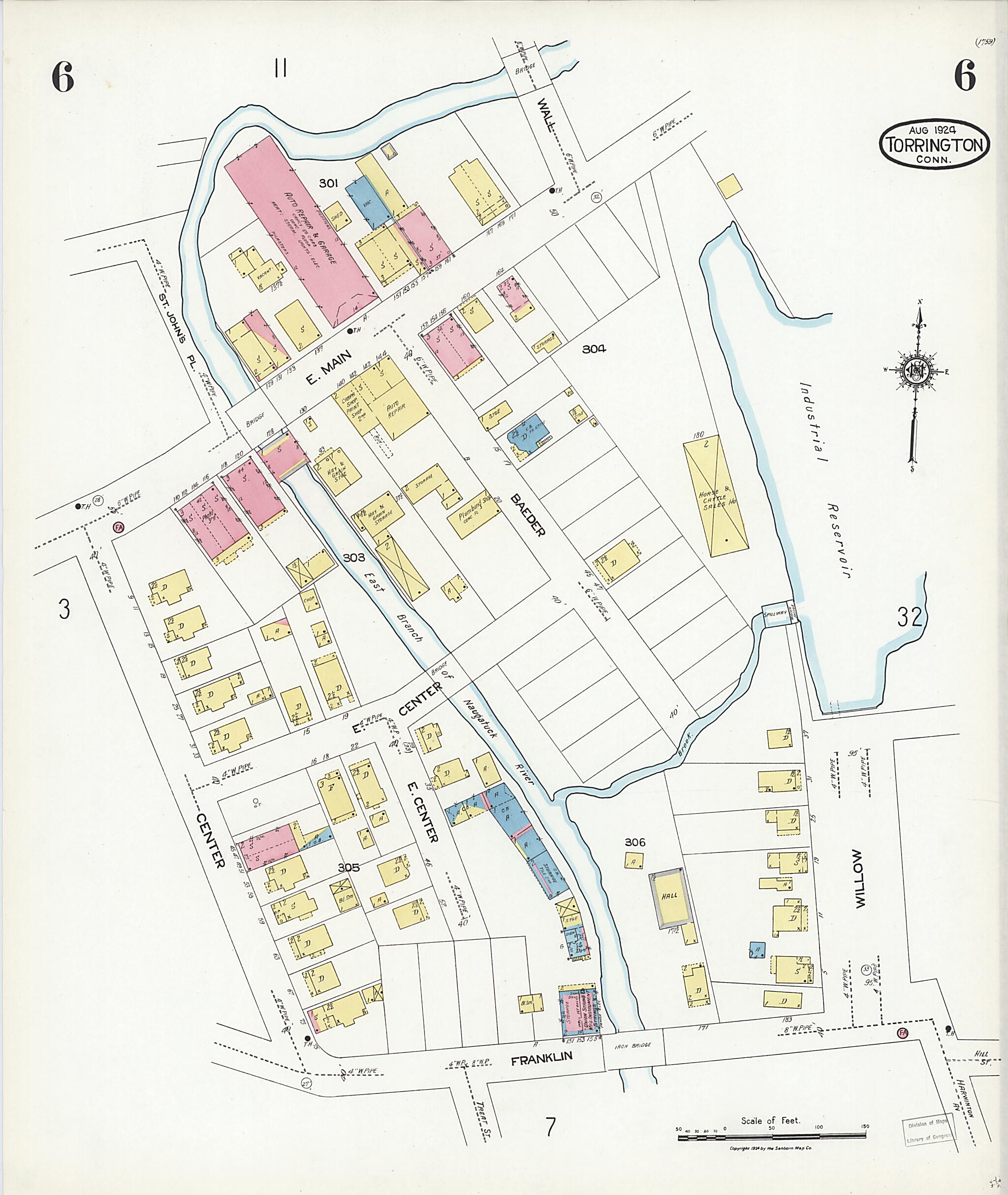 This old map of Torrington, Litchfield County, Connecticut was created by Sanborn Map Company in 1924