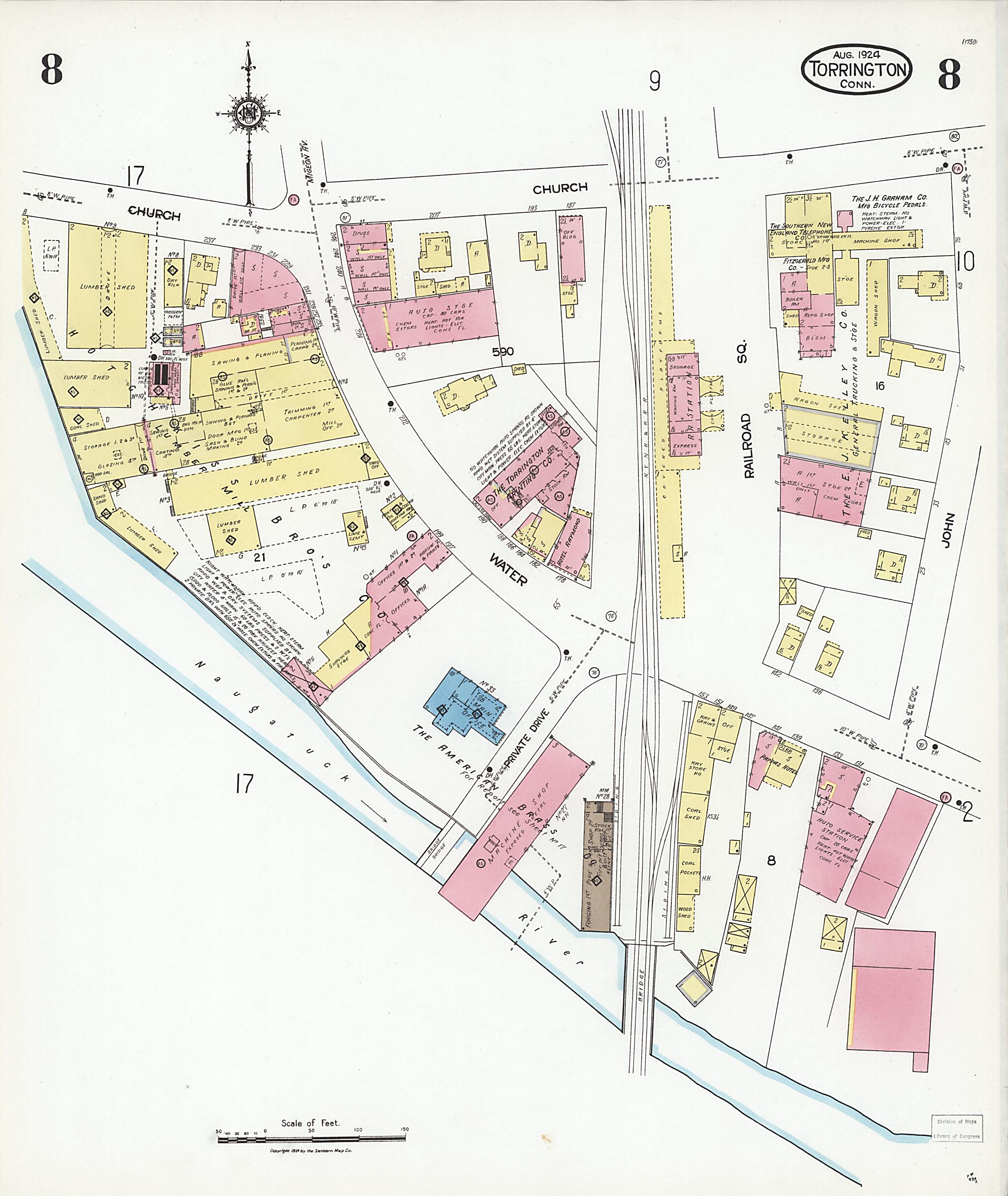 This old map of Torrington, Litchfield County, Connecticut was created by Sanborn Map Company in 1924