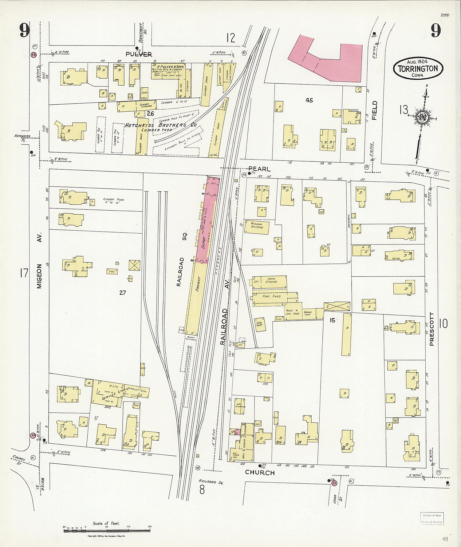 This old map of Torrington, Litchfield County, Connecticut was created by Sanborn Map Company in 1924