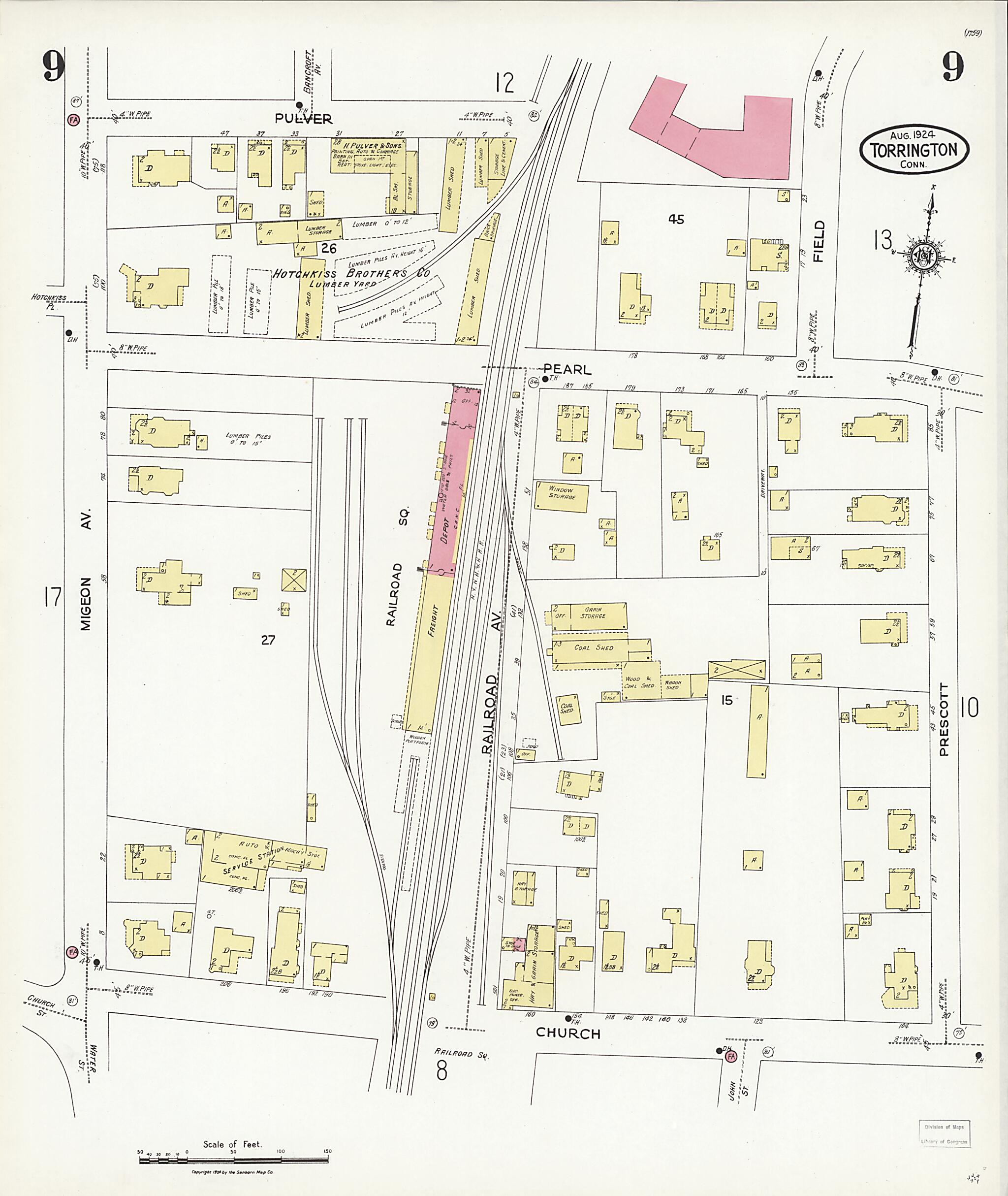 This old map of Torrington, Litchfield County, Connecticut was created by Sanborn Map Company in 1924