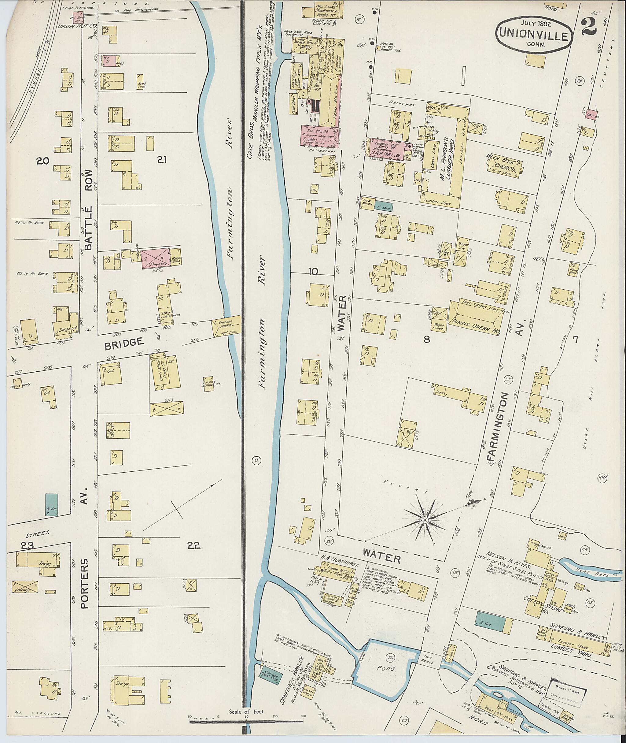 This old map of Unionville, Hartford County, Connecticut was created by Sanborn Map Company in 1892