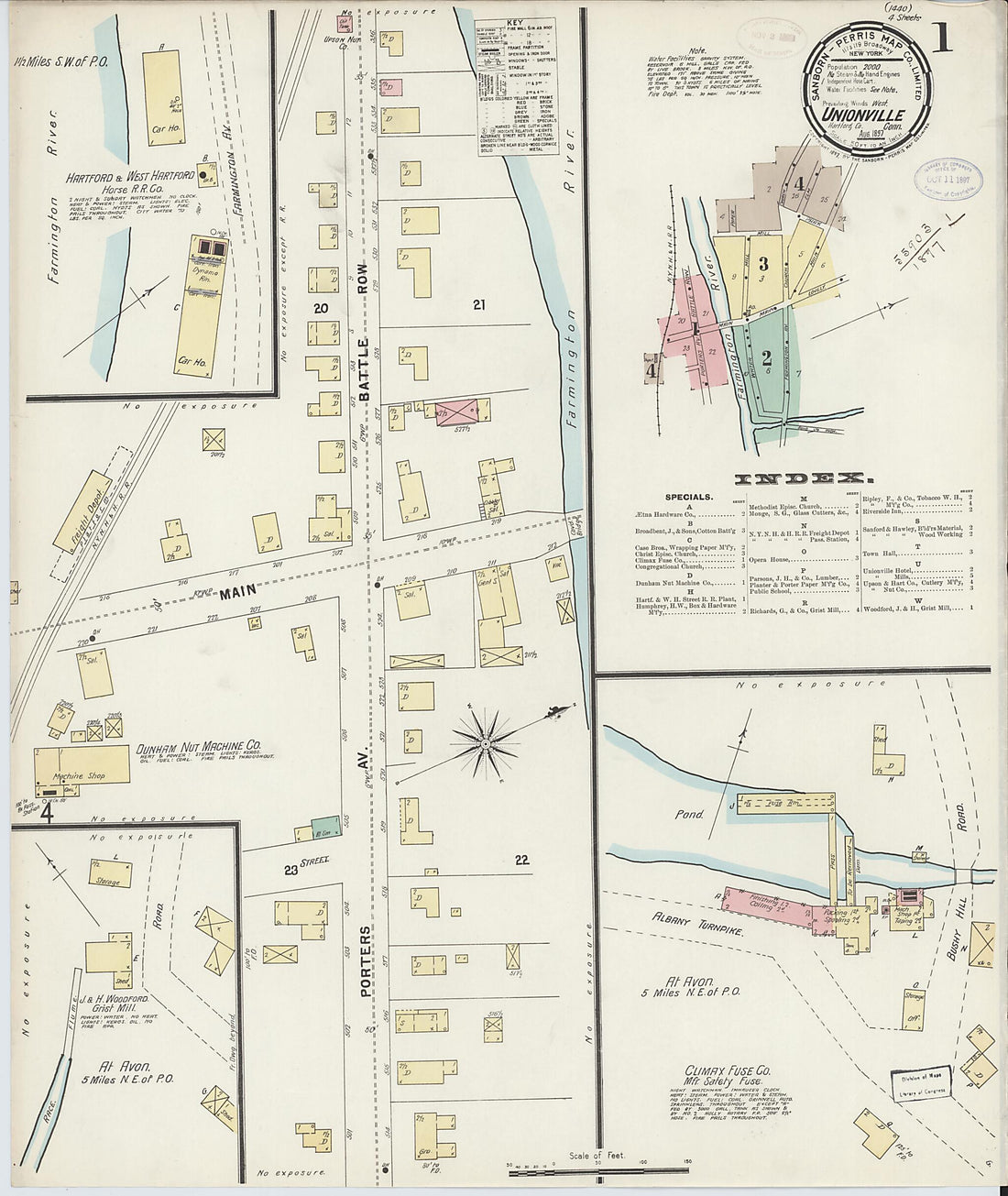 This old map of Unionville, Hartford County, Connecticut was created by Sanborn Map Company in 1897