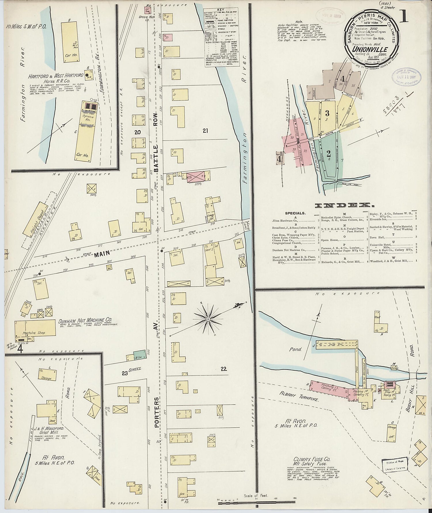 This old map of Unionville, Hartford County, Connecticut was created by Sanborn Map Company in 1897