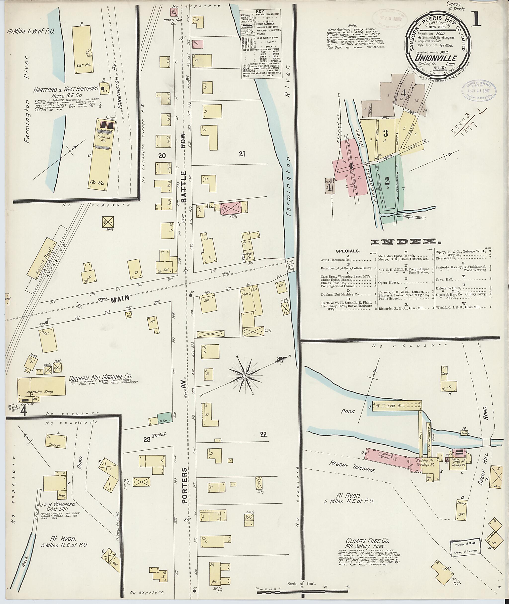 This old map of Unionville, Hartford County, Connecticut was created by Sanborn Map Company in 1897