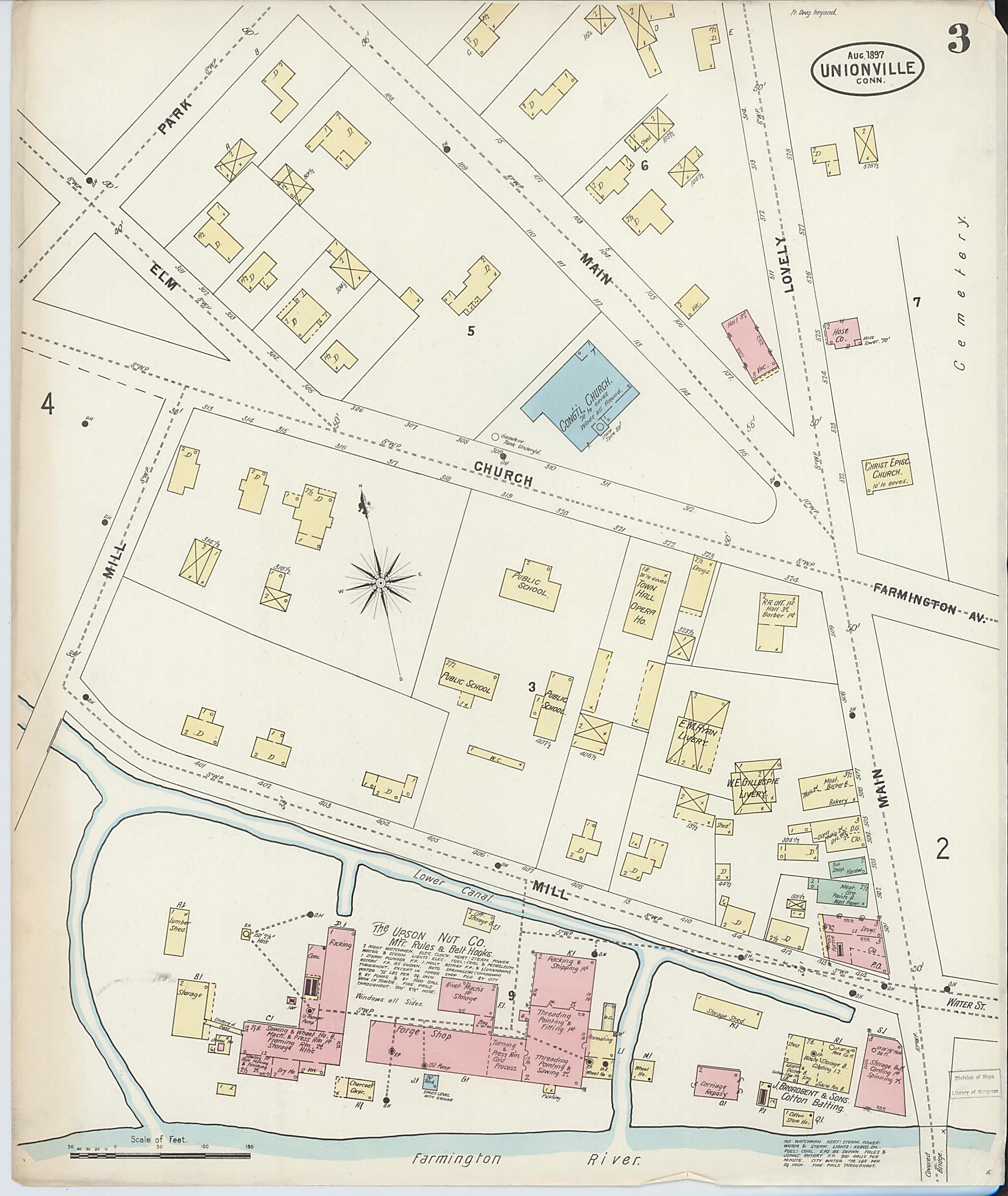This old map of Unionville, Hartford County, Connecticut was created by Sanborn Map Company in 1897