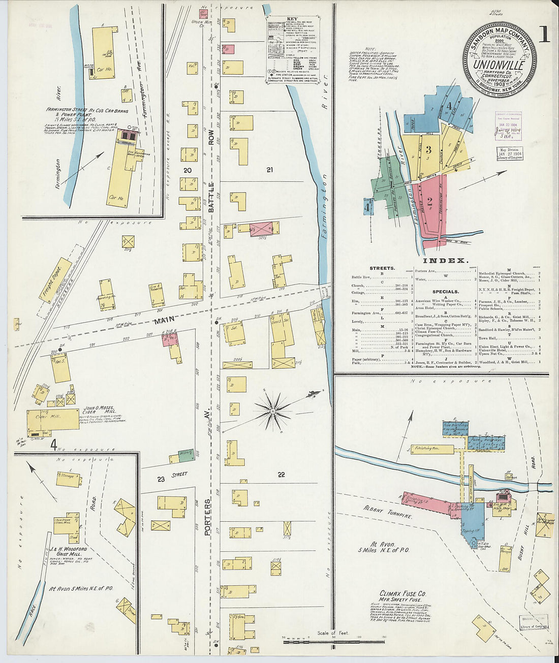 This old map of Unionville, Hartford County, Connecticut was created by Sanborn Map Company in 1903