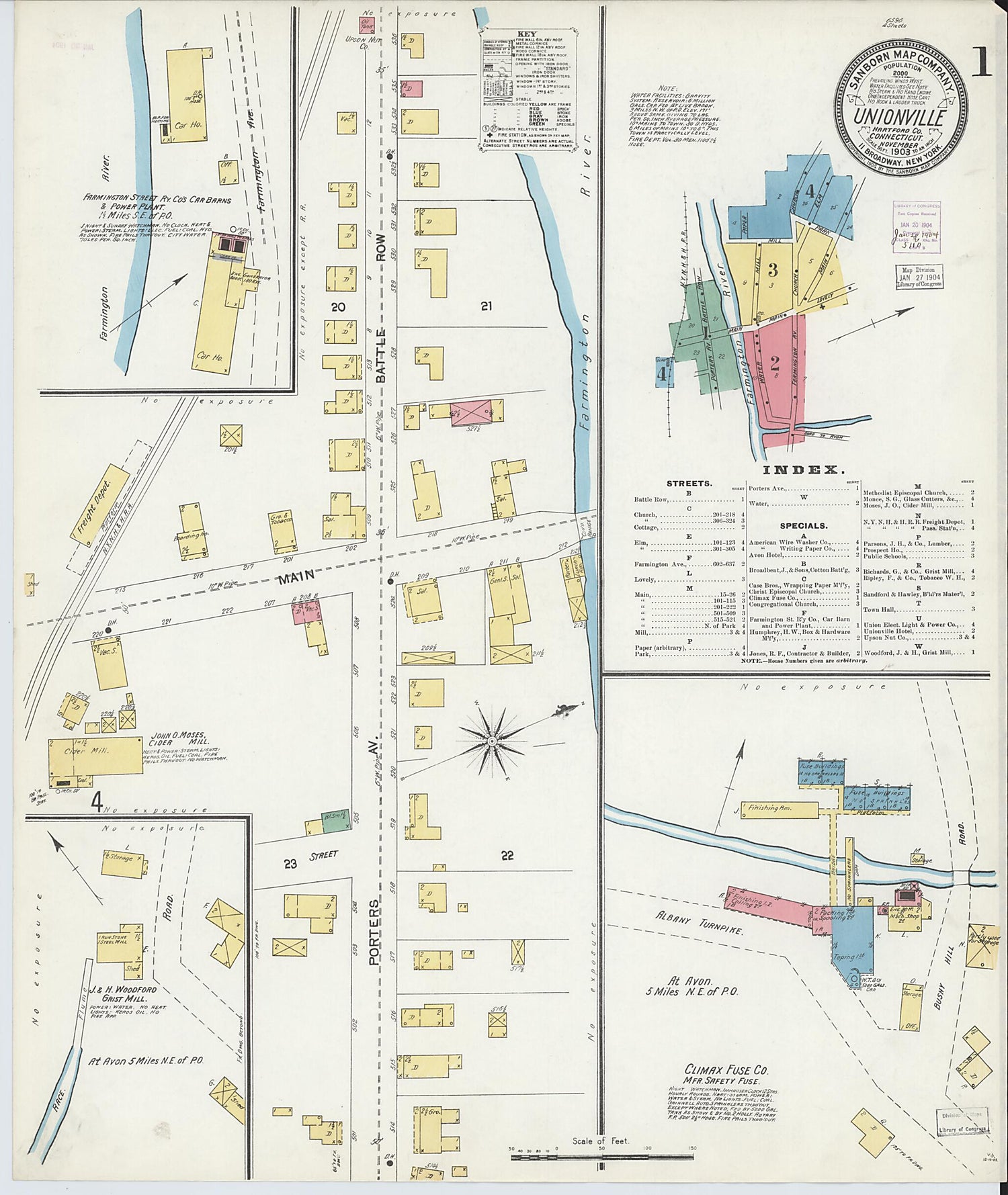 This old map of Unionville, Hartford County, Connecticut was created by Sanborn Map Company in 1903