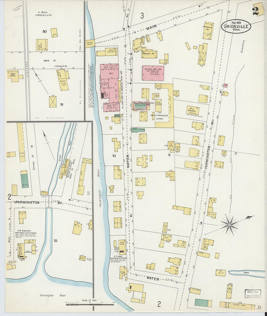 This old map of Unionville, Hartford County, Connecticut was created by Sanborn Map Company in 1903