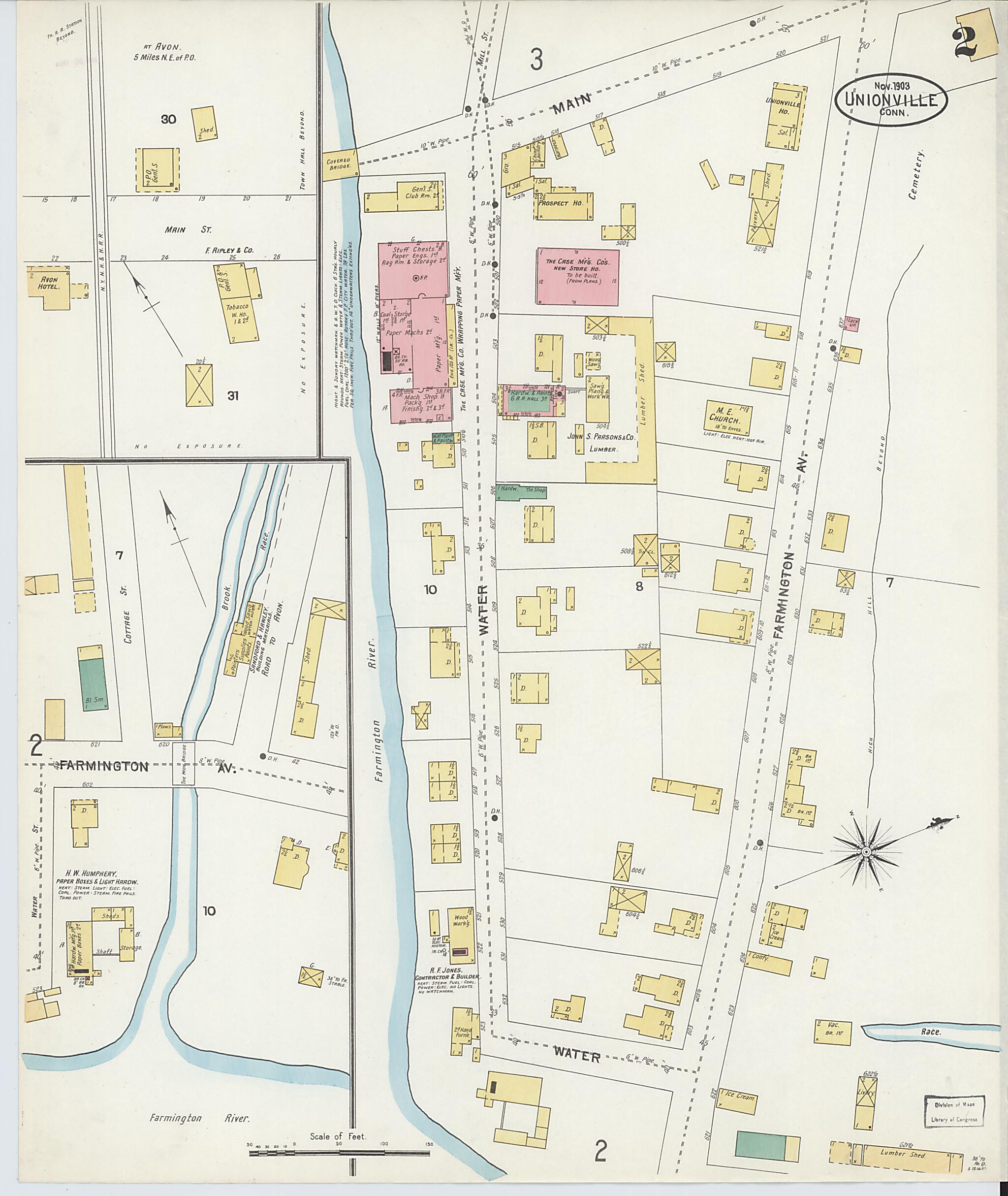 This old map of Unionville, Hartford County, Connecticut was created by Sanborn Map Company in 1903