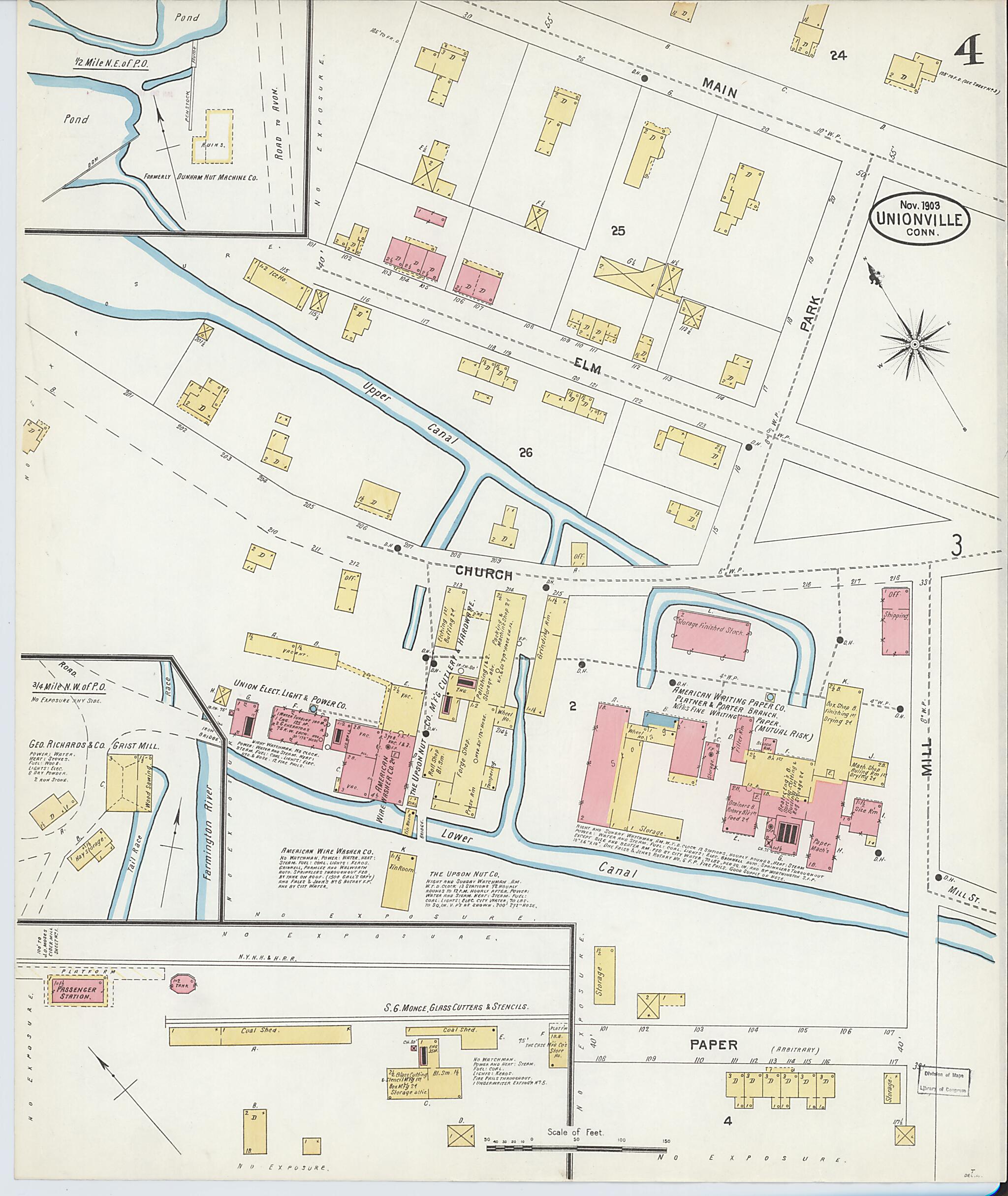 This old map of Unionville, Hartford County, Connecticut was created by Sanborn Map Company in 1903