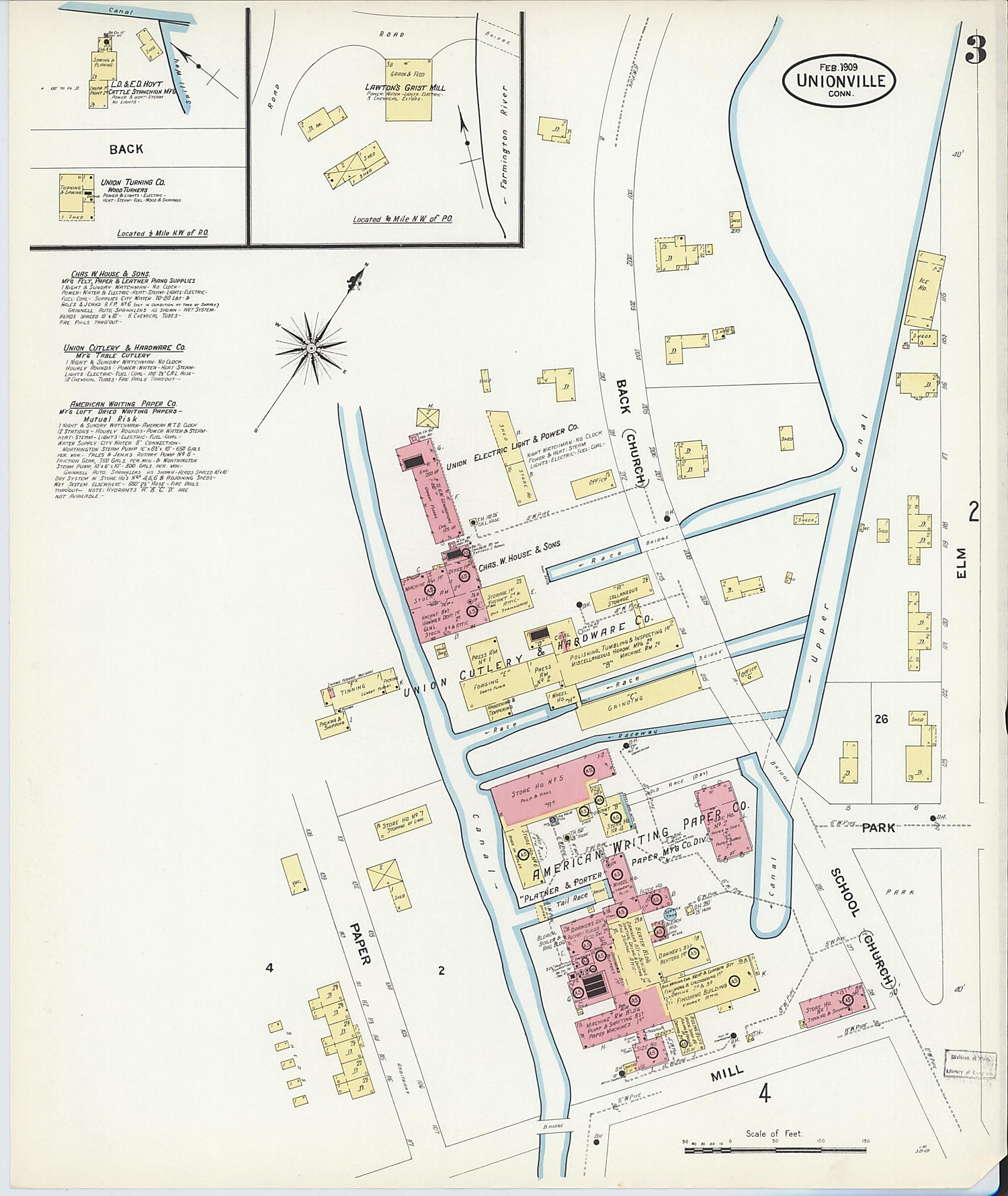 This old map of Unionville, Hartford County, Connecticut was created by Sanborn Map Company in 1909