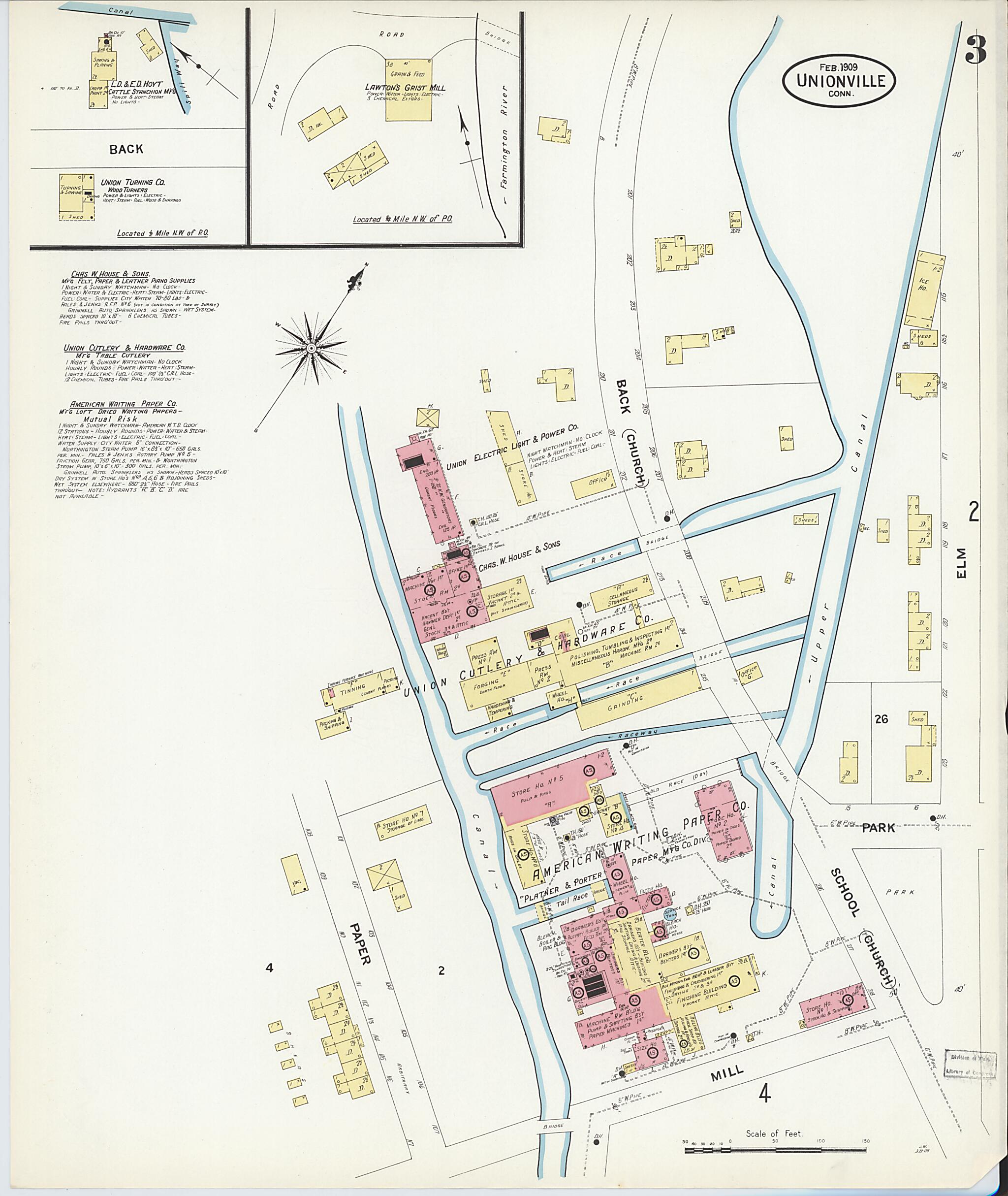 This old map of Unionville, Hartford County, Connecticut was created by Sanborn Map Company in 1909