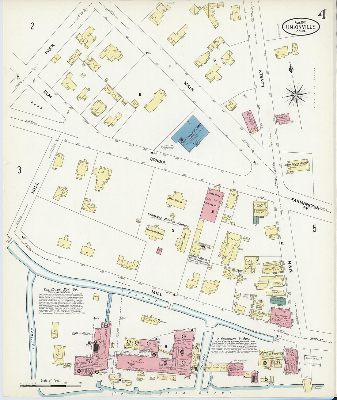 This old map of Unionville, Hartford County, Connecticut was created by Sanborn Map Company in 1909