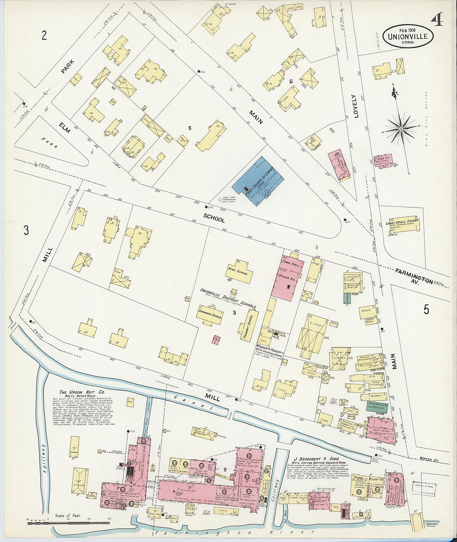 This old map of Unionville, Hartford County, Connecticut was created by Sanborn Map Company in 1909