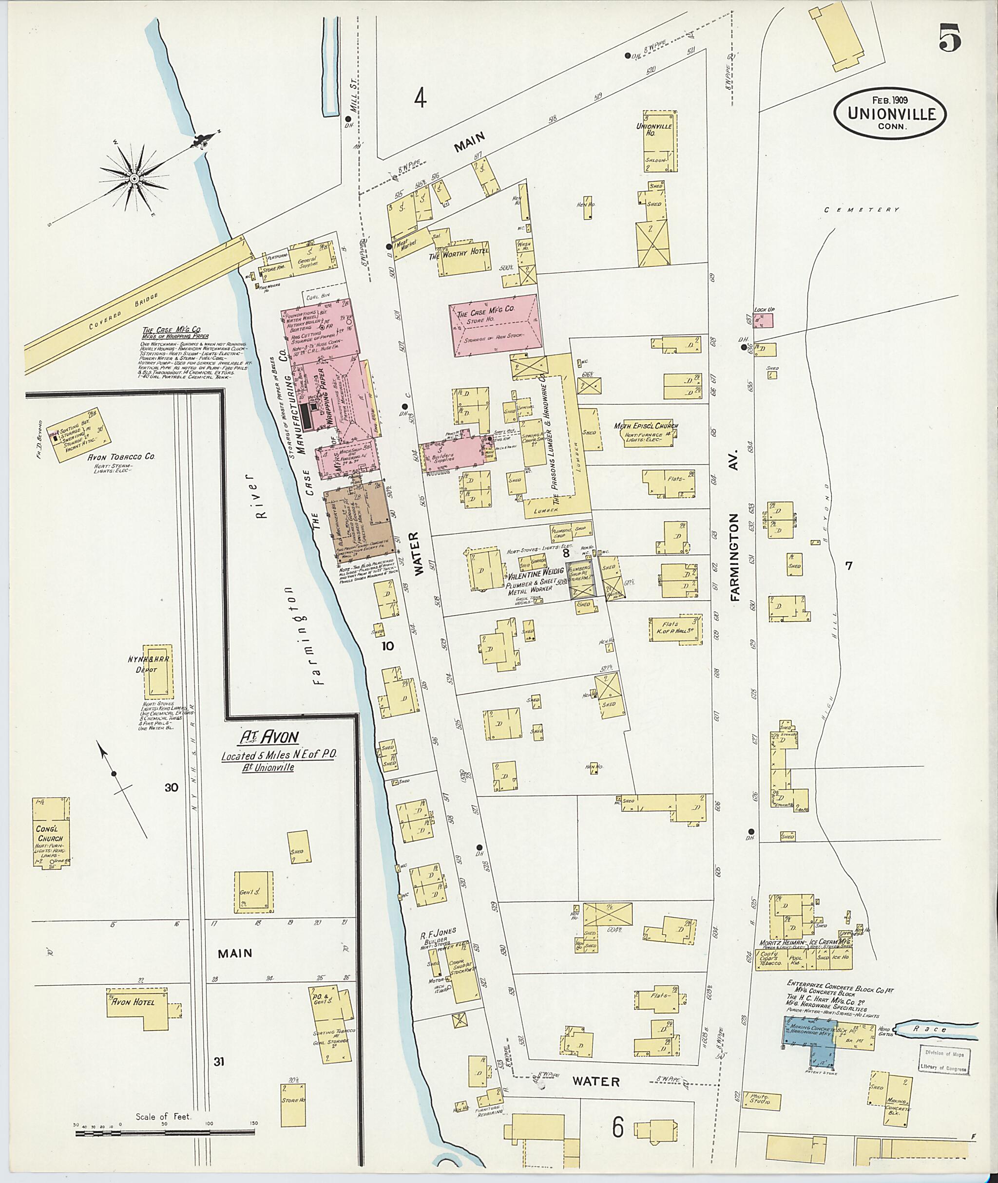 This old map of Unionville, Hartford County, Connecticut was created by Sanborn Map Company in 1909