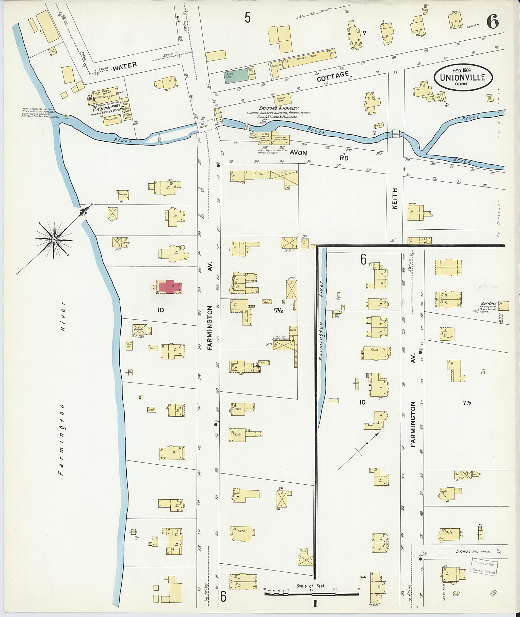 This old map of Unionville, Hartford County, Connecticut was created by Sanborn Map Company in 1909