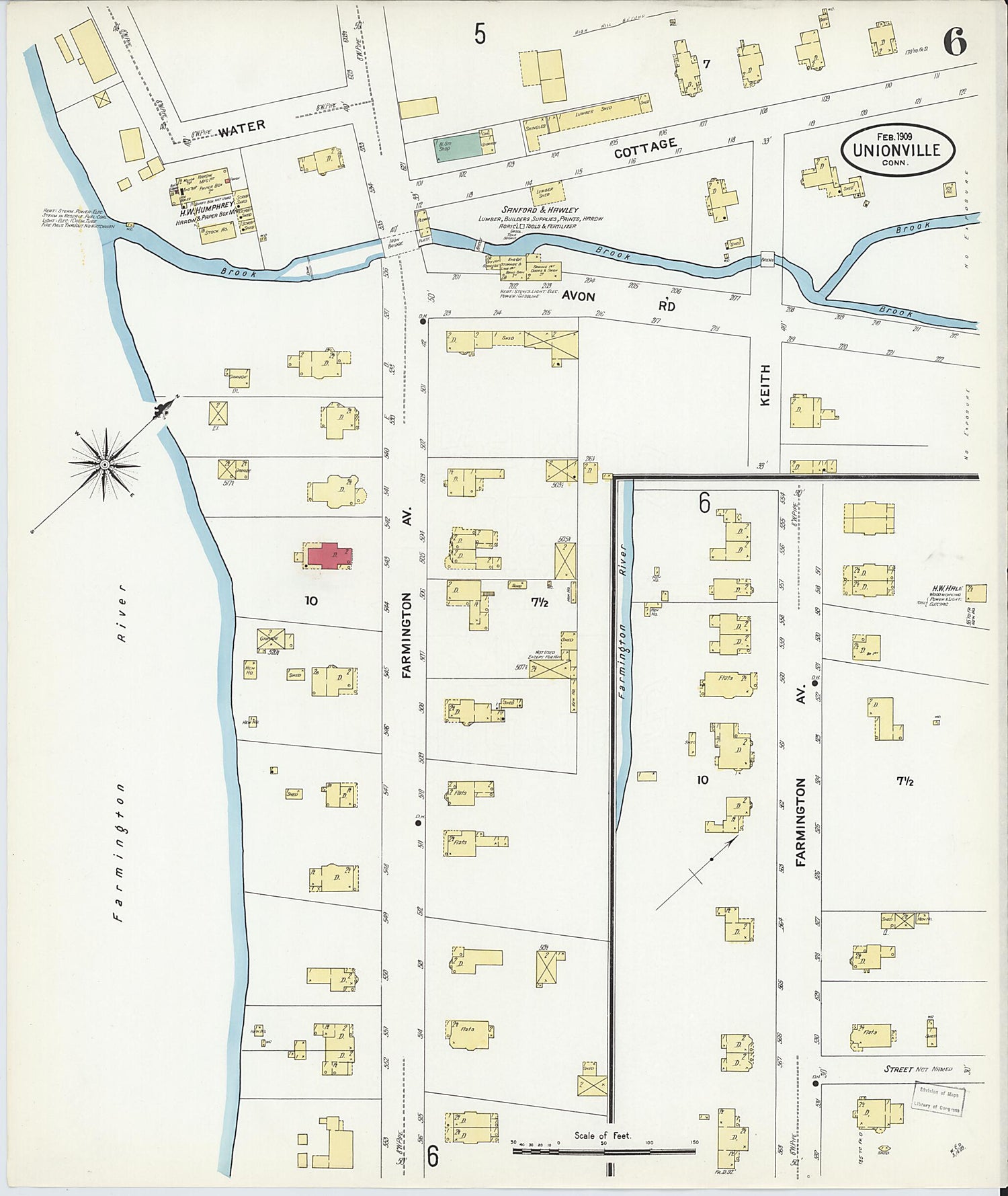 This old map of Unionville, Hartford County, Connecticut was created by Sanborn Map Company in 1909