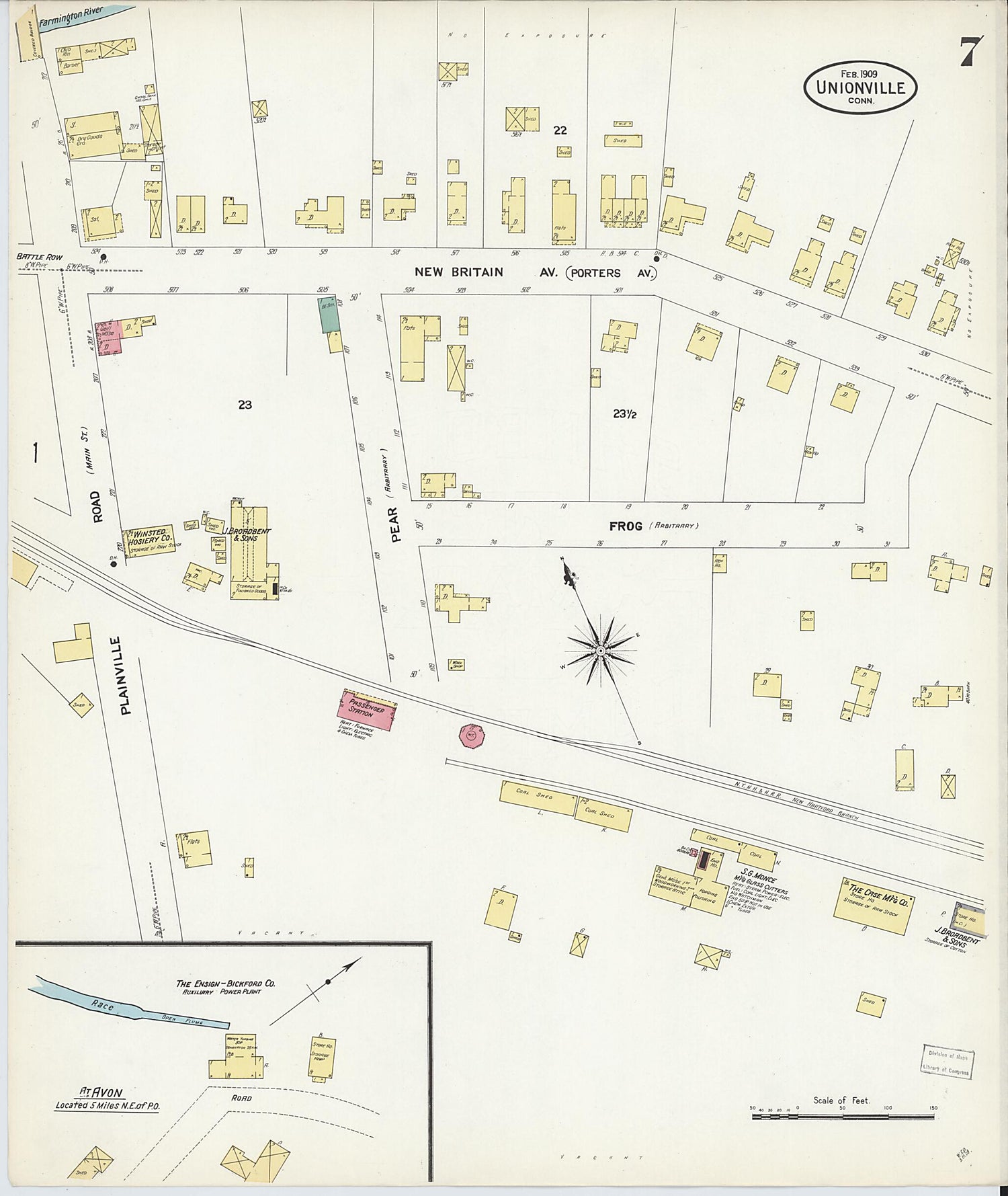 This old map of Unionville, Hartford County, Connecticut was created by Sanborn Map Company in 1909