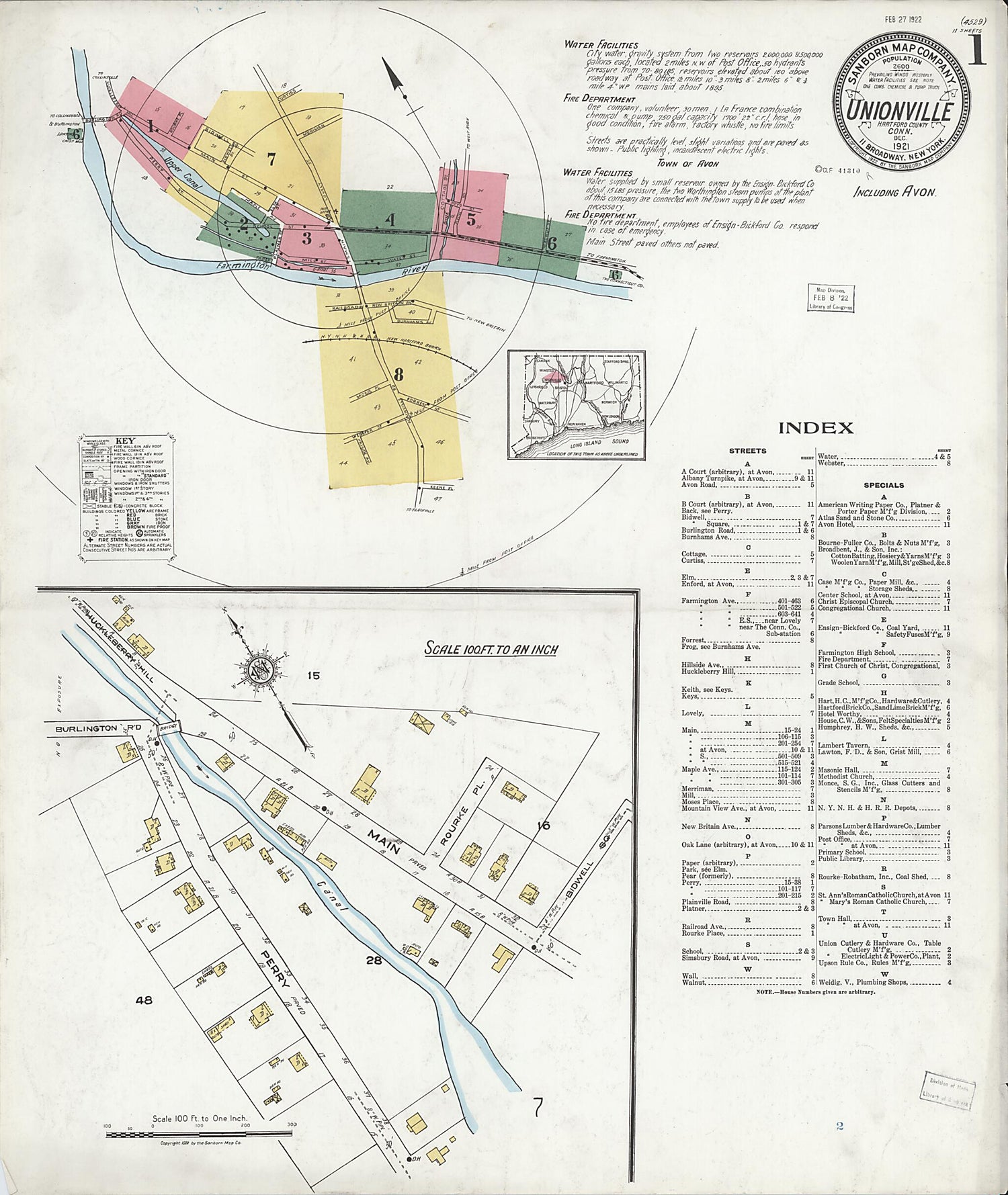 This old map of Unionville, Hartford County, Connecticut was created by Sanborn Map Company in 1921