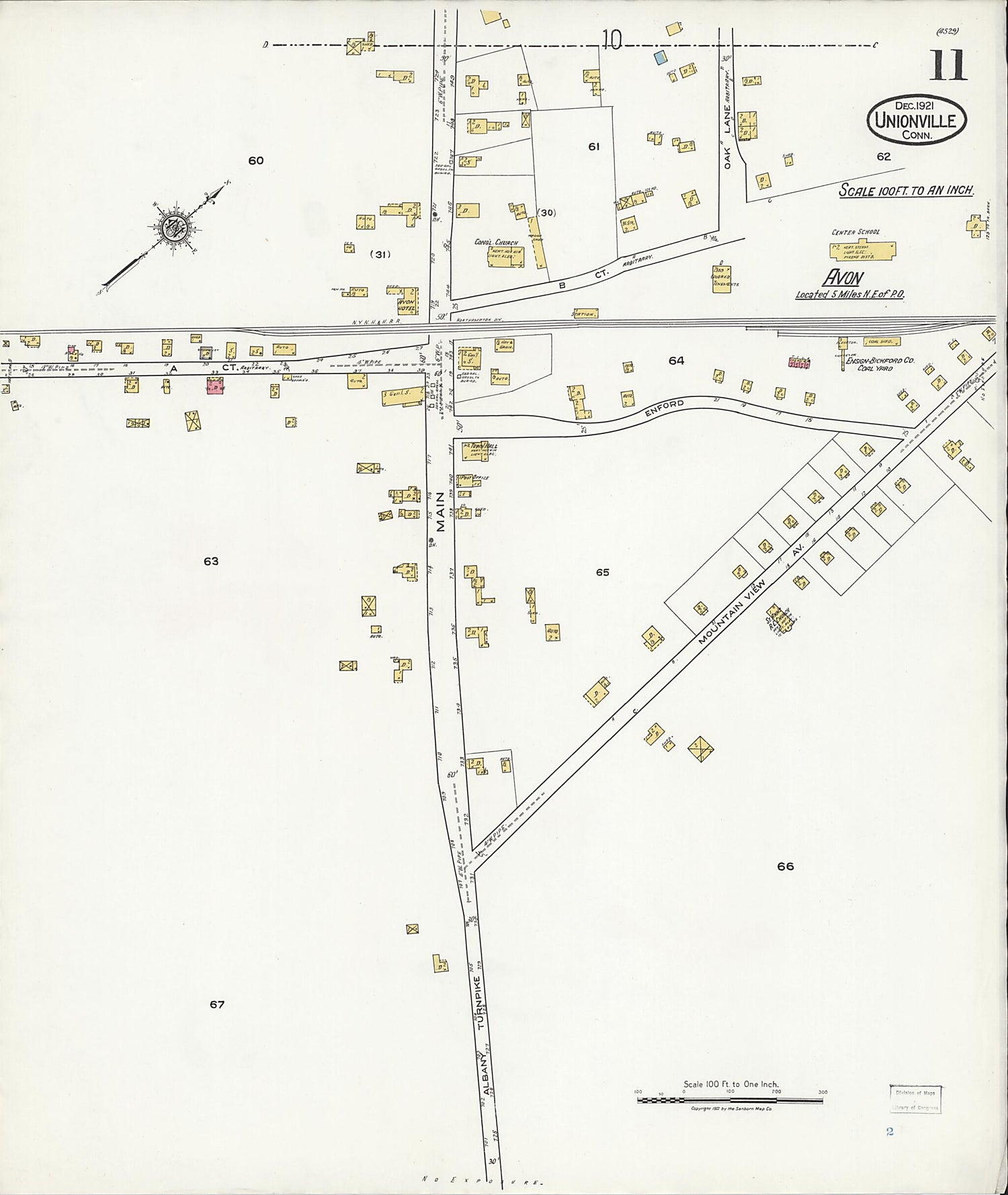 This old map of Unionville, Hartford County, Connecticut was created by Sanborn Map Company in 1921