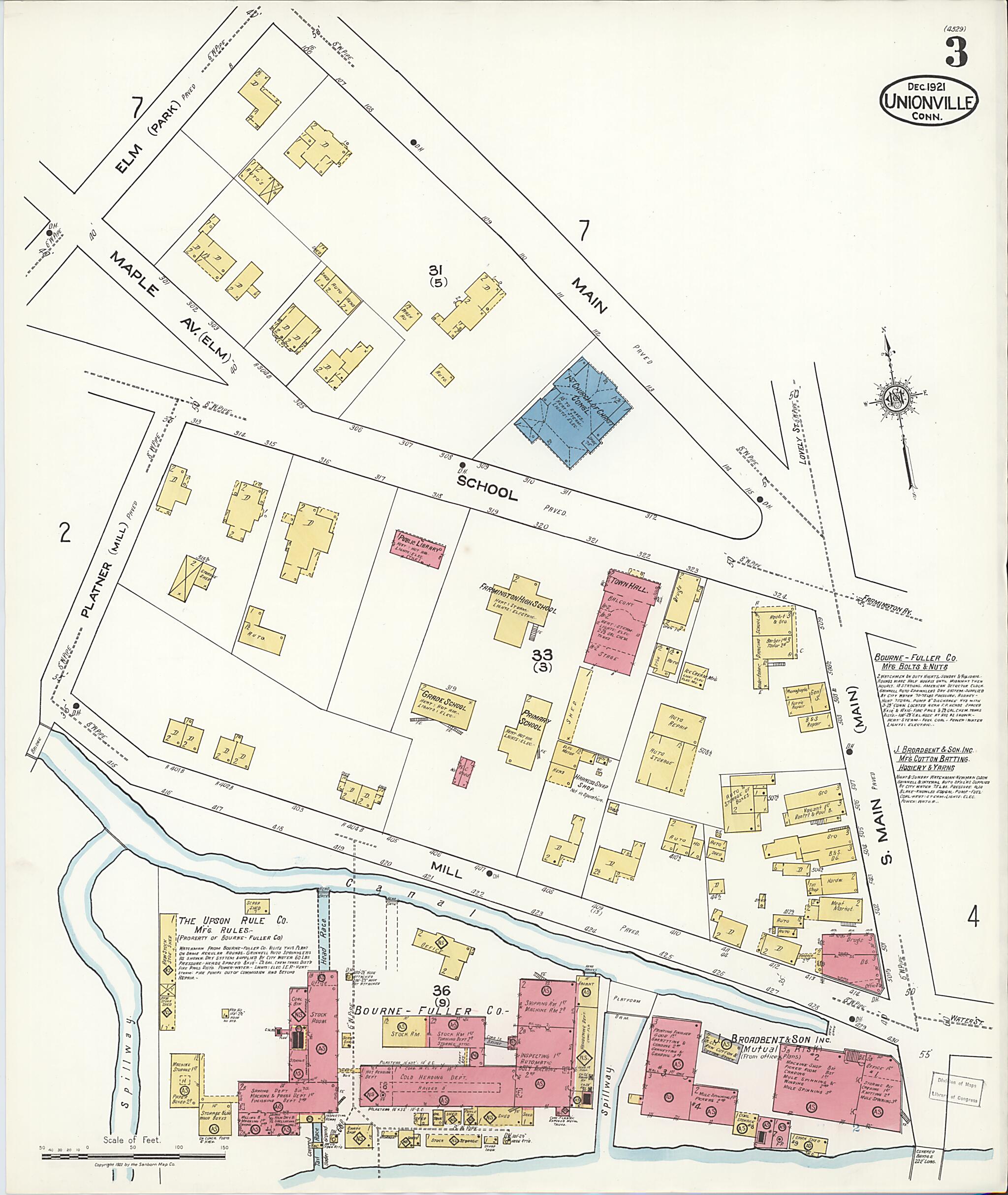 This old map of Unionville, Hartford County, Connecticut was created by Sanborn Map Company in 1921