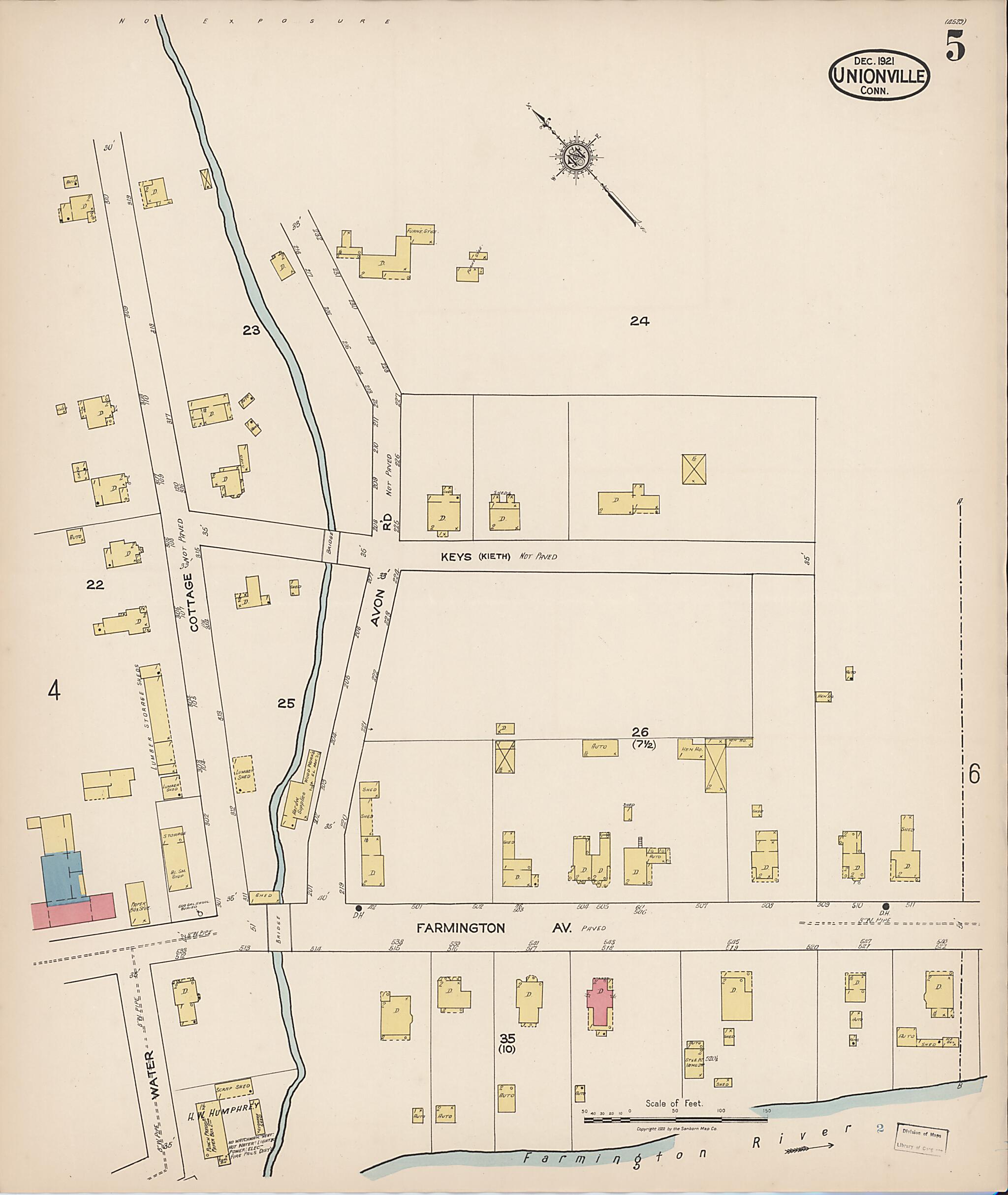 This old map of Unionville, Hartford County, Connecticut was created by Sanborn Map Company in 1921