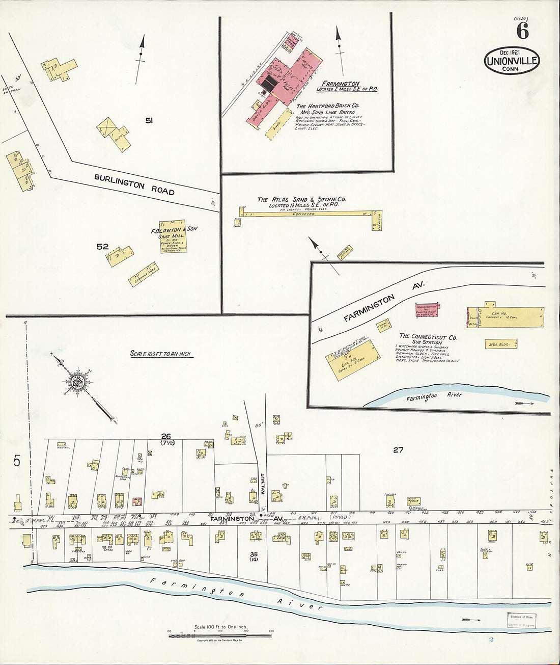 This old map of Unionville, Hartford County, Connecticut was created by Sanborn Map Company in 1921