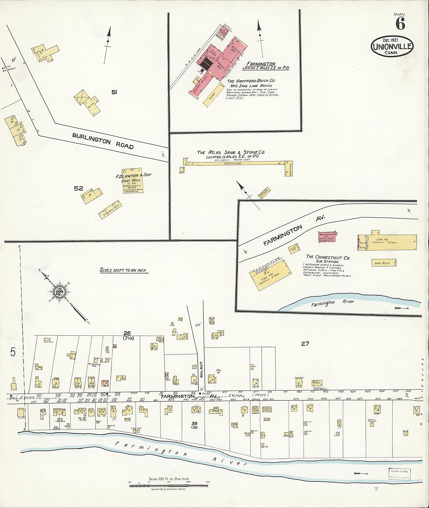 This old map of Unionville, Hartford County, Connecticut was created by Sanborn Map Company in 1921