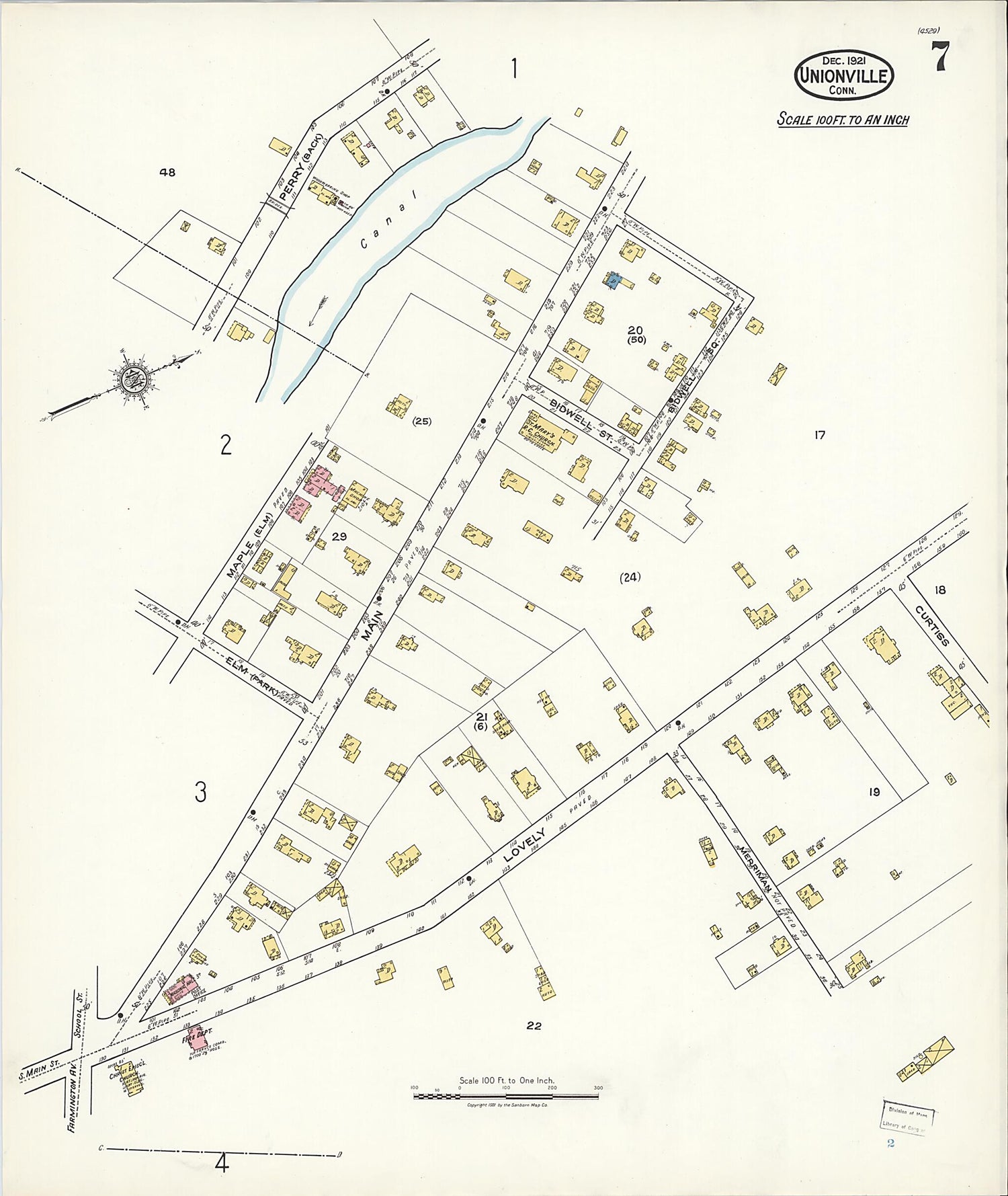 This old map of Unionville, Hartford County, Connecticut was created by Sanborn Map Company in 1921