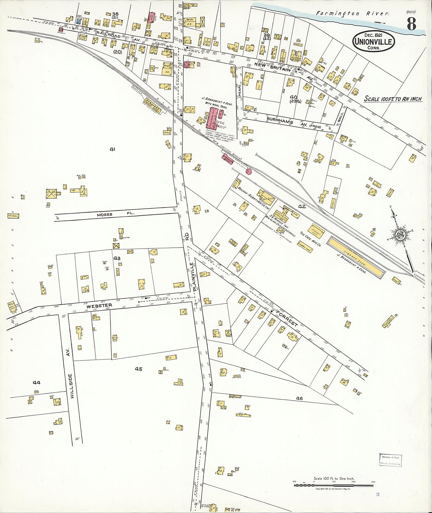 This old map of Unionville, Hartford County, Connecticut was created by Sanborn Map Company in 1921
