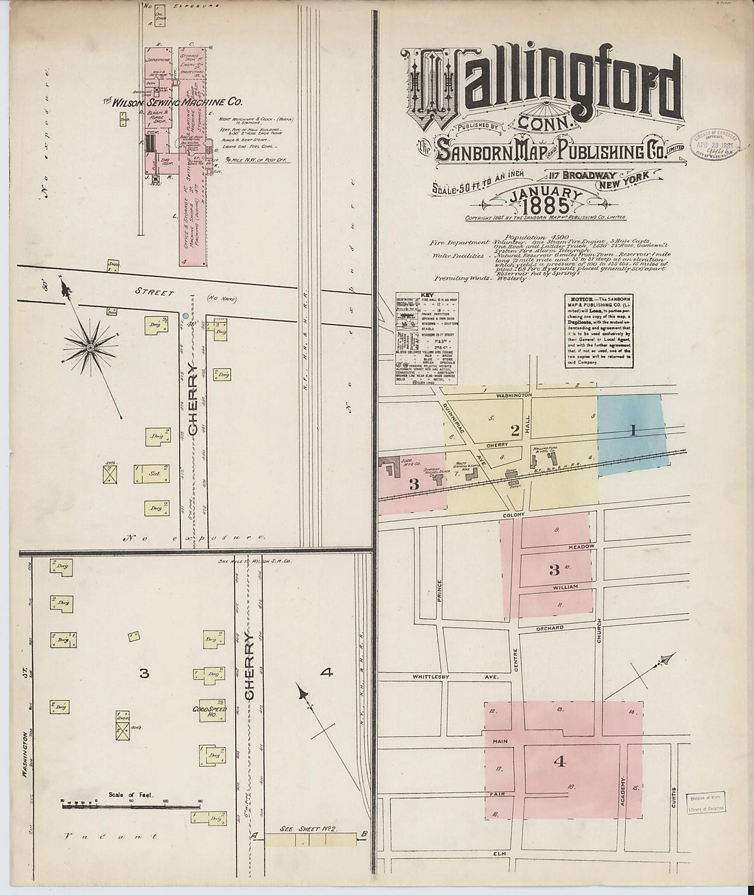This old map of Wallingford, New Haven County, Connecticut was created by Sanborn Map Company in 1885