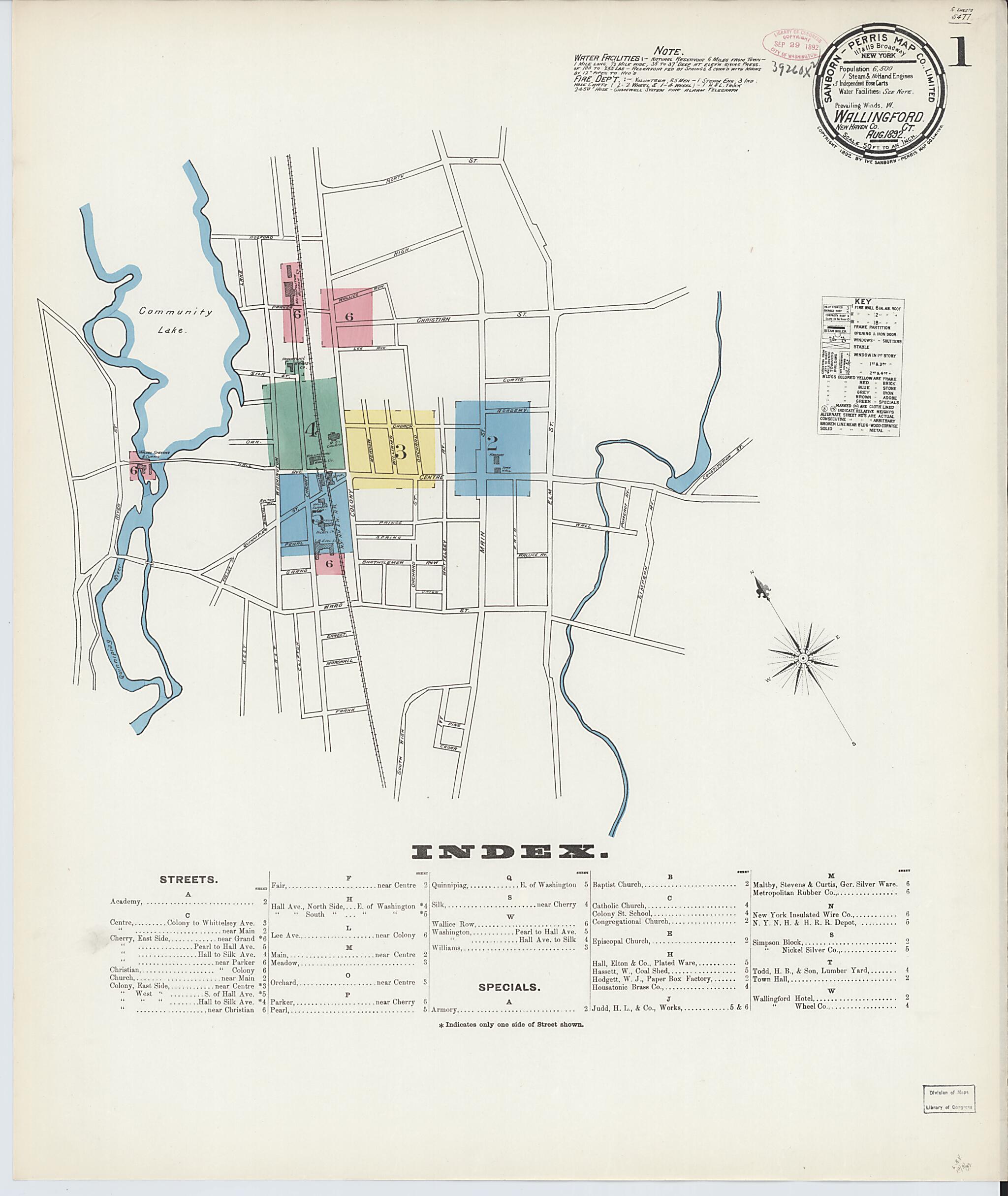 This old map of Wallingford, New Haven County, Connecticut was created by Sanborn Map Company in 1892