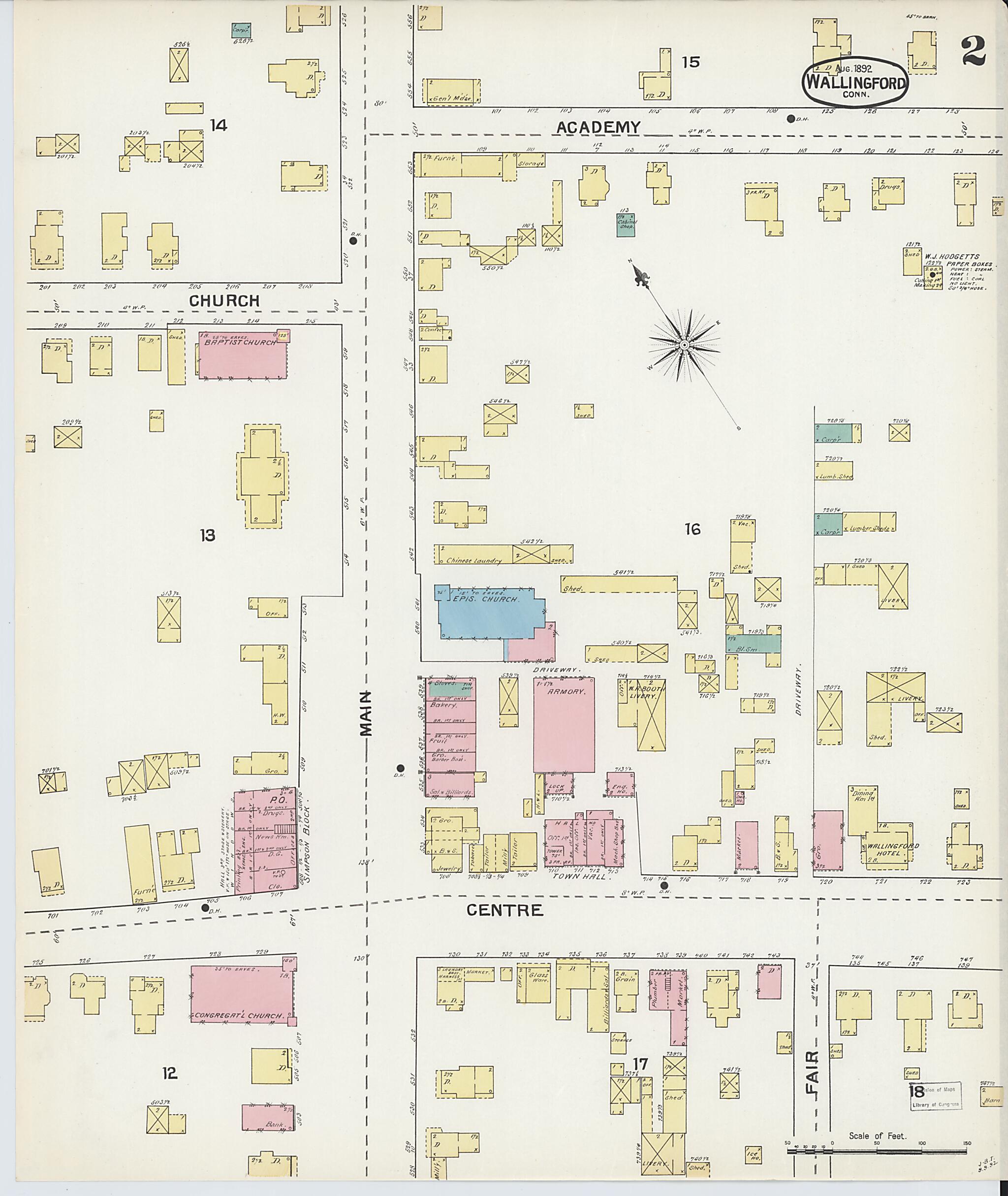 This old map of Wallingford, New Haven County, Connecticut was created by Sanborn Map Company in 1892
