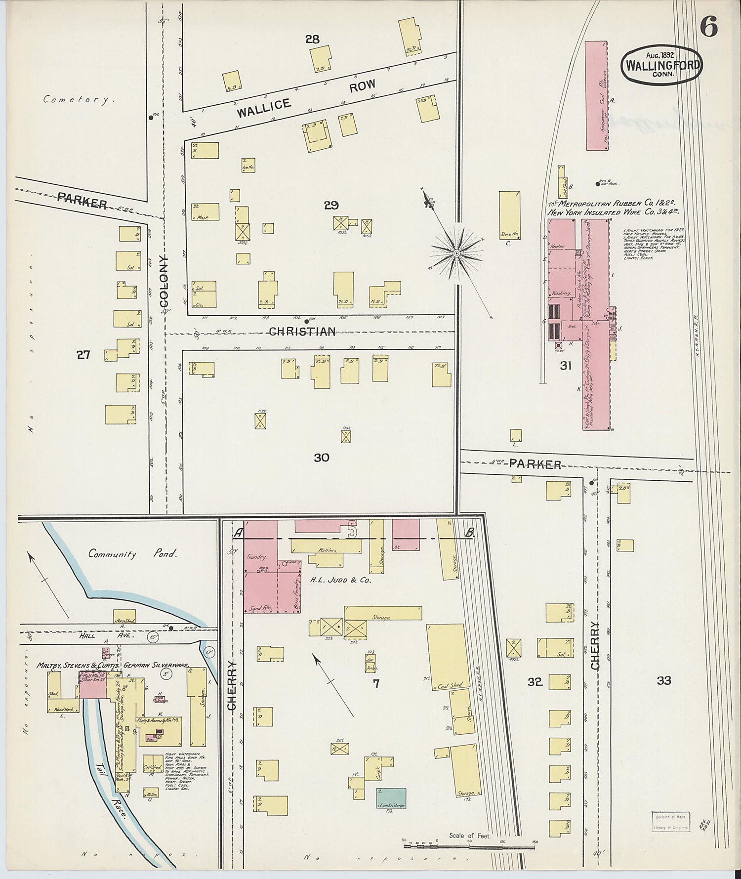 This old map of Wallingford, New Haven County, Connecticut was created by Sanborn Map Company in 1892