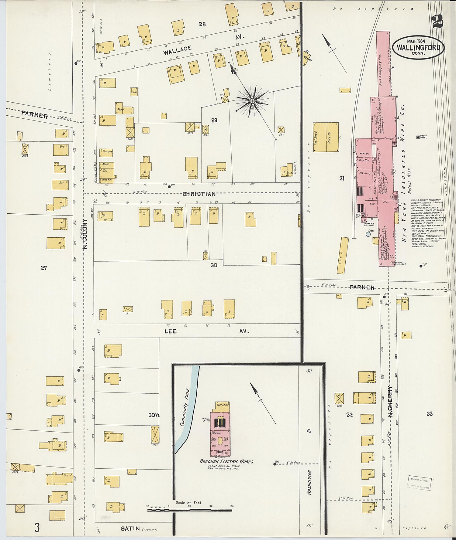 This old map of Wallingford, New Haven County, Connecticut was created by Sanborn Map Company in 1904