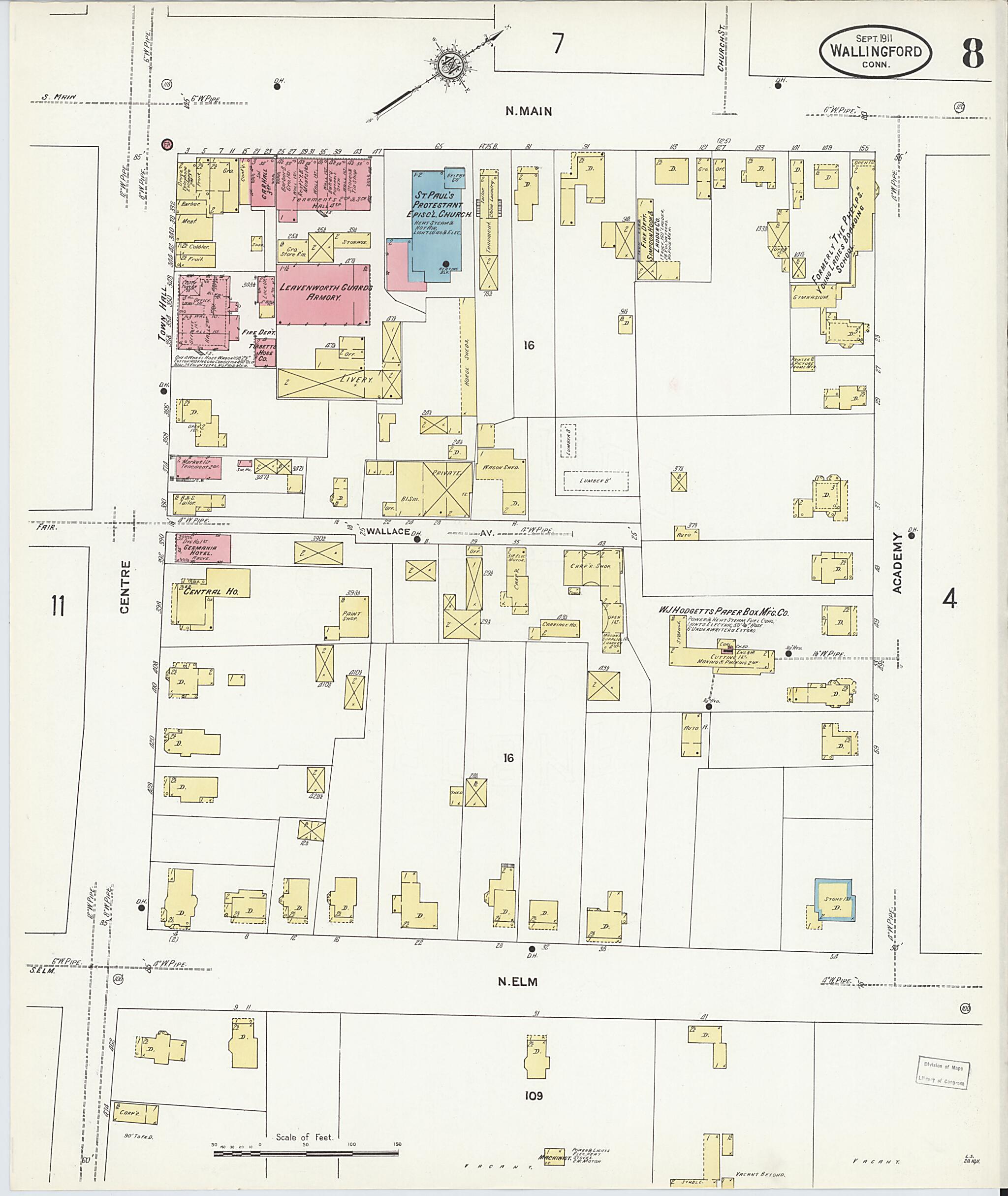 This old map of Wallingford, New Haven County, Connecticut was created by Sanborn Map Company in 1911