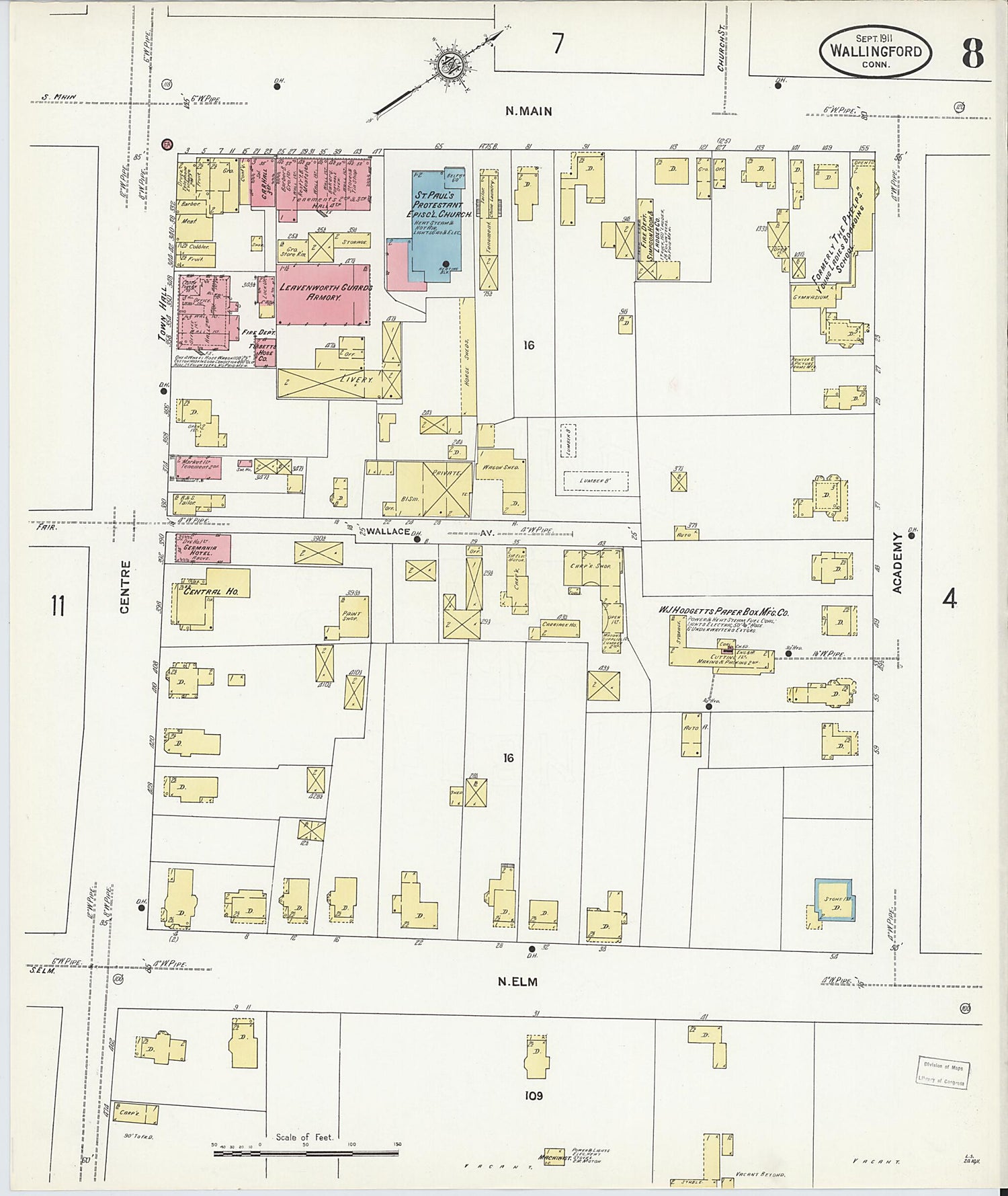 This old map of Wallingford, New Haven County, Connecticut was created by Sanborn Map Company in 1911