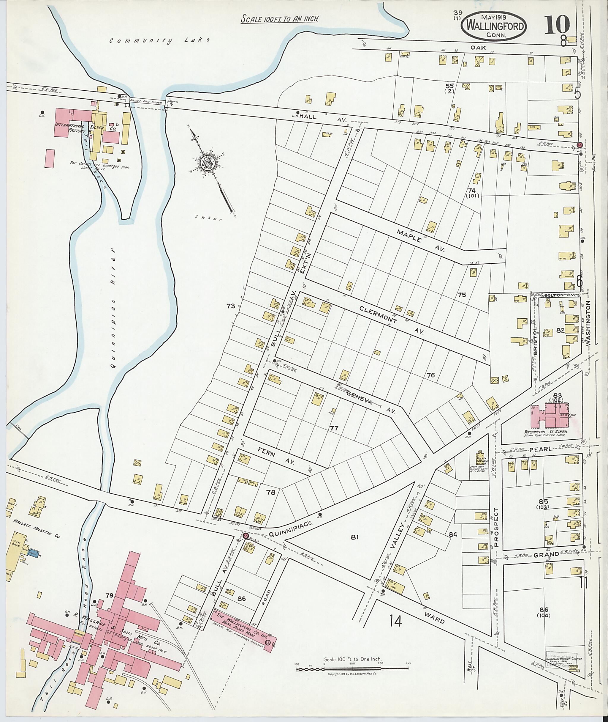 This old map of Wallingford, New Haven County, Connecticut was created by Sanborn Map Company in 1919