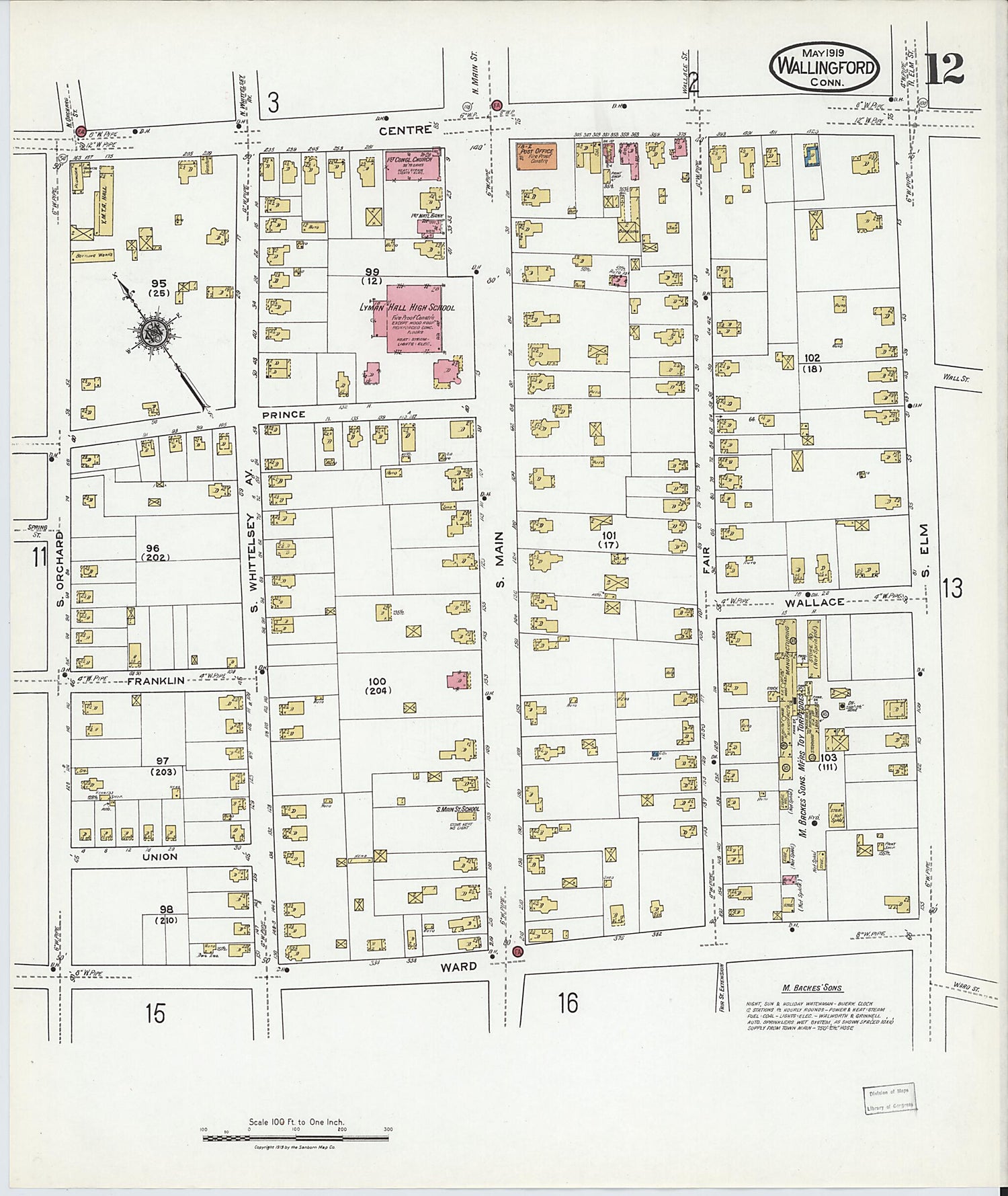 This old map of Wallingford, New Haven County, Connecticut was created by Sanborn Map Company in 1919