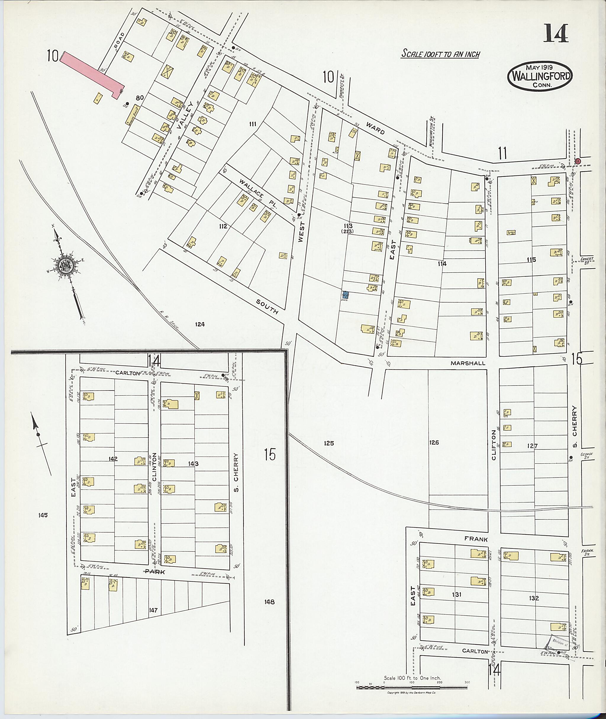 This old map of Wallingford, New Haven County, Connecticut was created by Sanborn Map Company in 1919