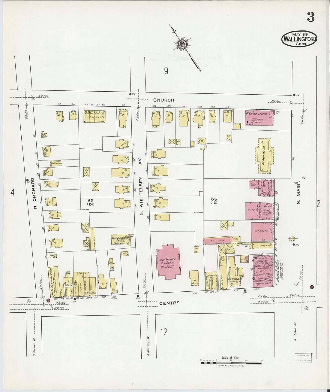 This old map of Wallingford, New Haven County, Connecticut was created by Sanborn Map Company in 1919
